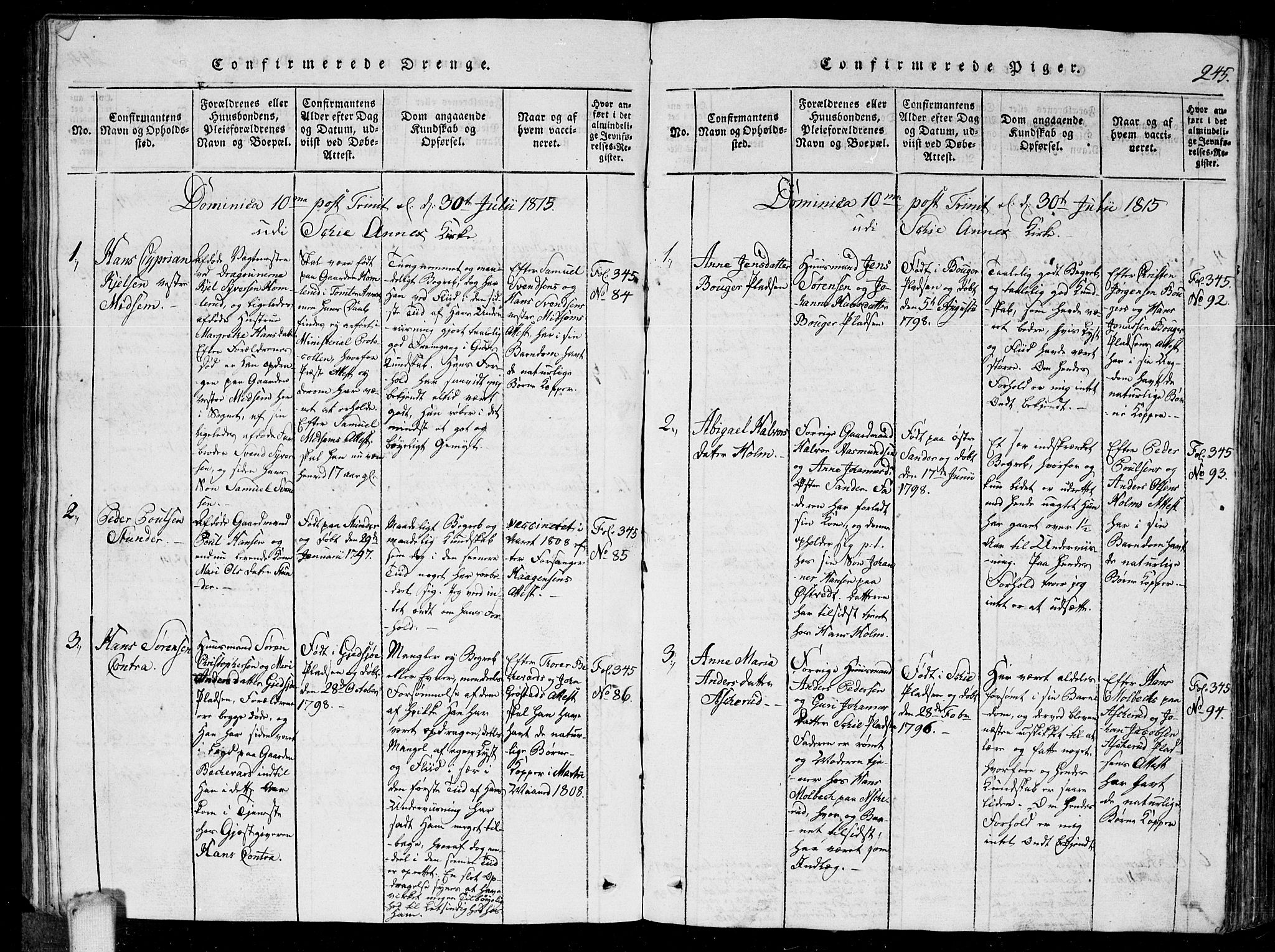 Kråkstad prestekontor Kirkebøker, AV/SAO-A-10125a/G/Ga/L0001: Parish register (copy) no. I 1, 1813-1824, p. 245