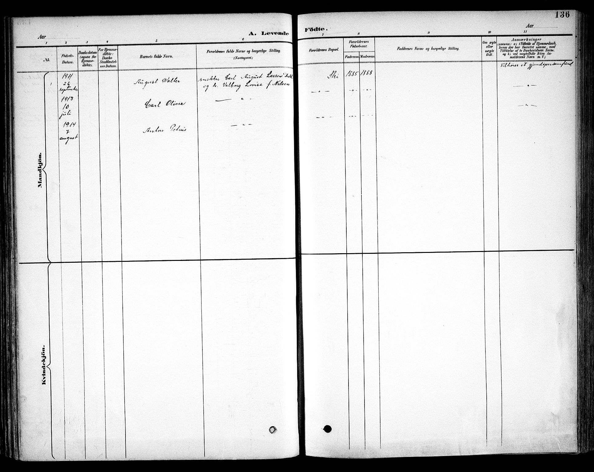 Kråkstad prestekontor Kirkebøker, AV/SAO-A-10125a/F/Fb/L0002: Parish register (official) no. II 2, 1893-1917, p. 136