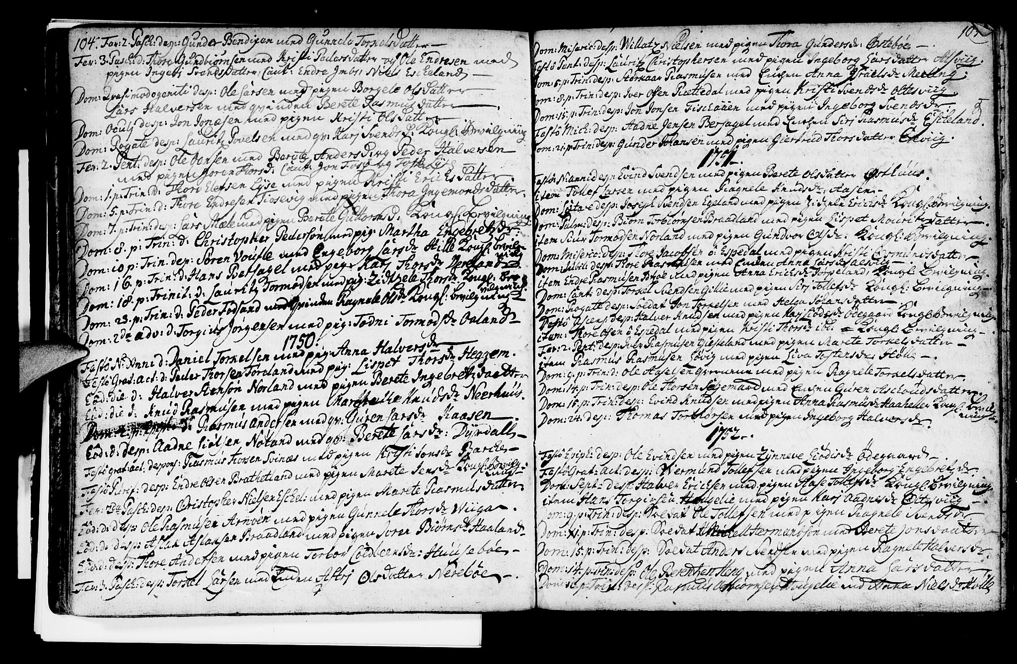 Strand sokneprestkontor, SAST/A-101828/H/Ha/Haa/L0002: Parish register (official) no. A 2, 1744-1768, p. 104-105