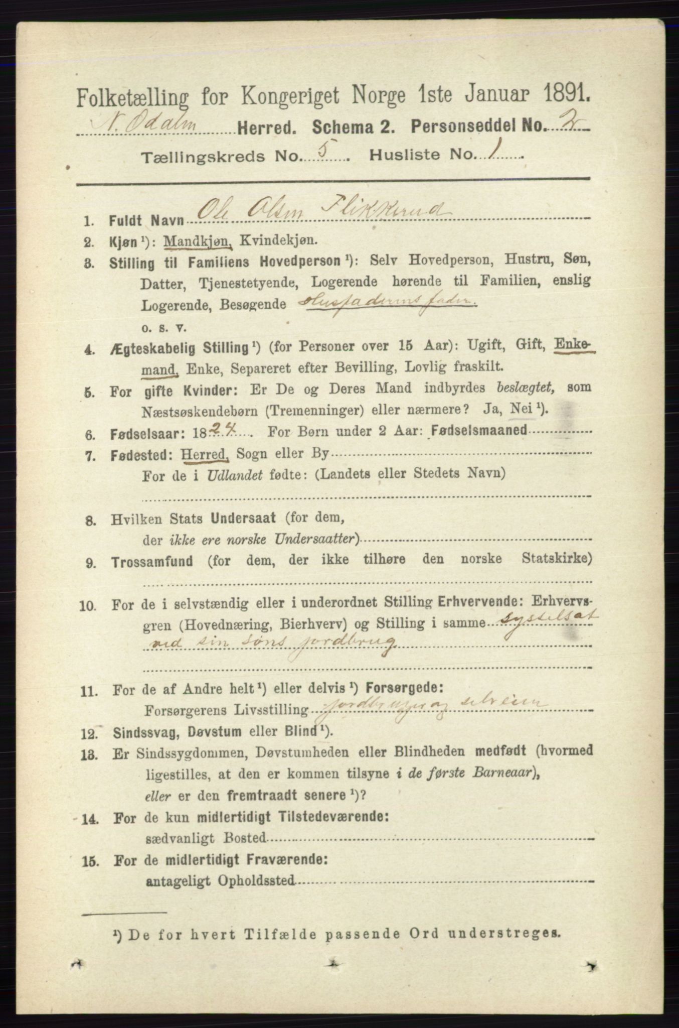 RA, 1891 census for 0418 Nord-Odal, 1891, p. 1551