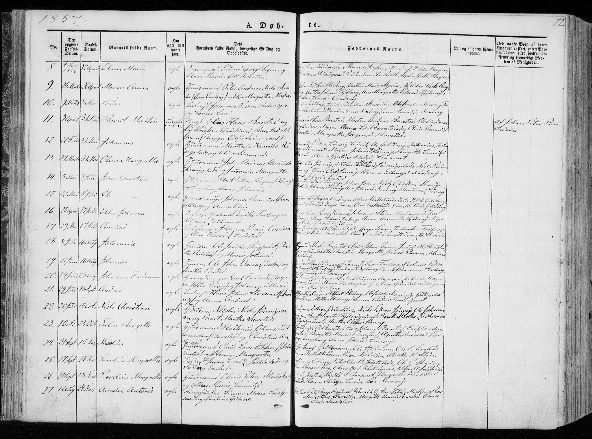Ministerialprotokoller, klokkerbøker og fødselsregistre - Nord-Trøndelag, AV/SAT-A-1458/722/L0218: Parish register (official) no. 722A05, 1843-1868, p. 72