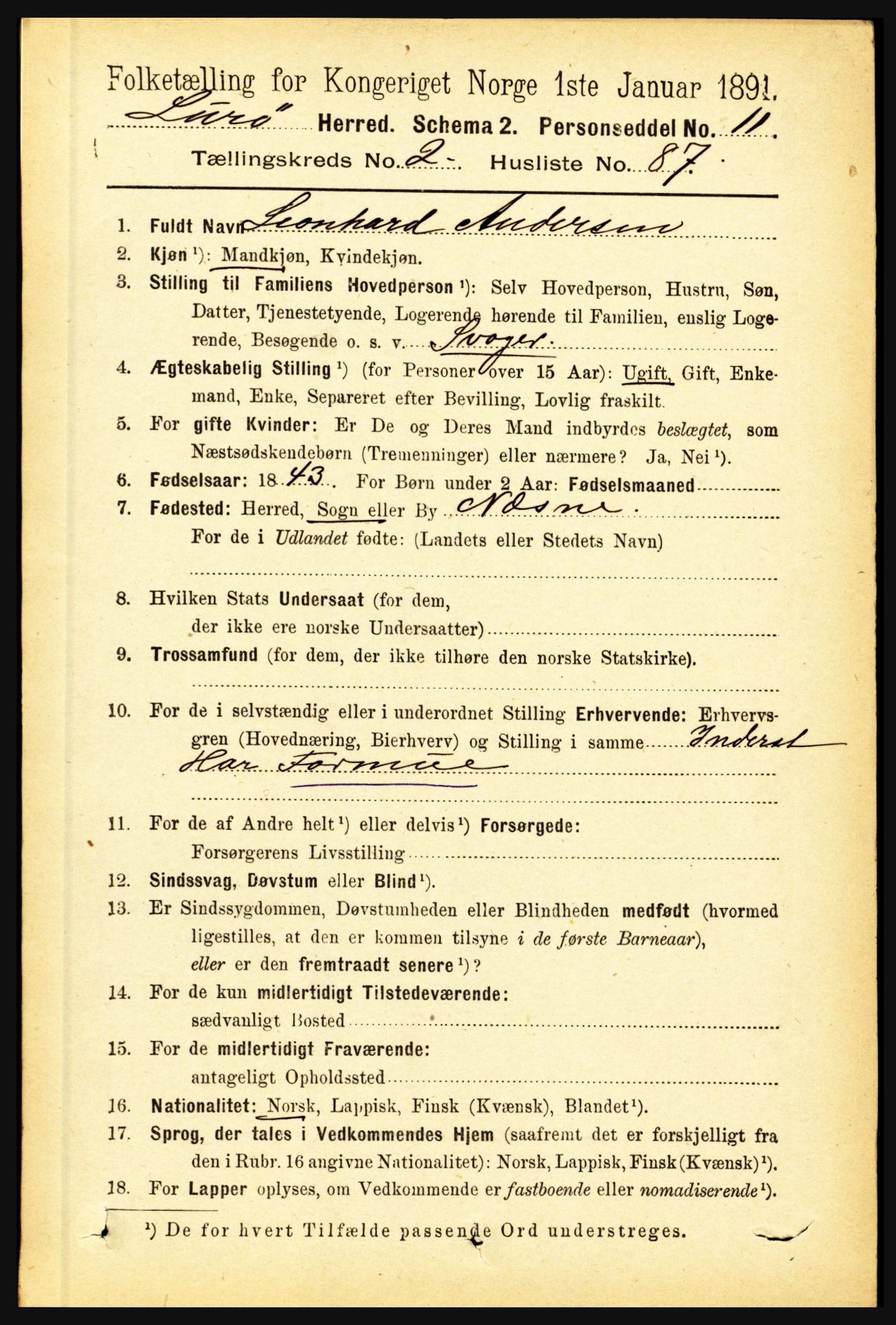 RA, 1891 census for 1834 Lurøy, 1891, p. 1348