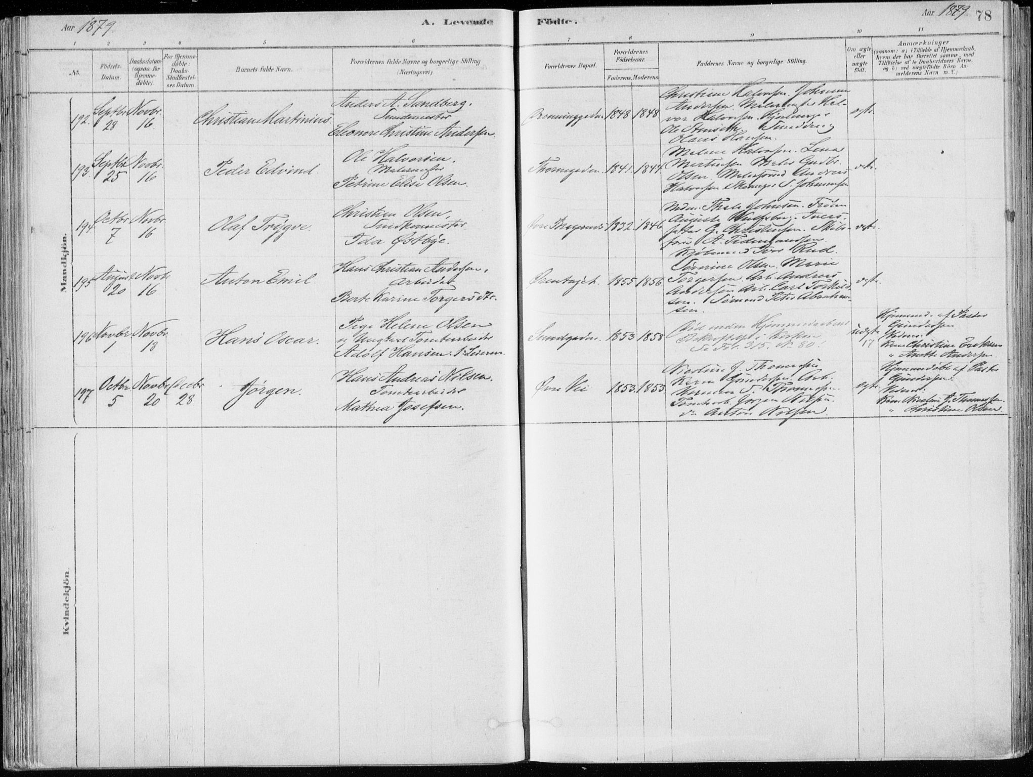 Bragernes kirkebøker, SAKO/A-6/F/Fb/L0006a: Parish register (official) no. II 6A, 1878-1885, p. 78