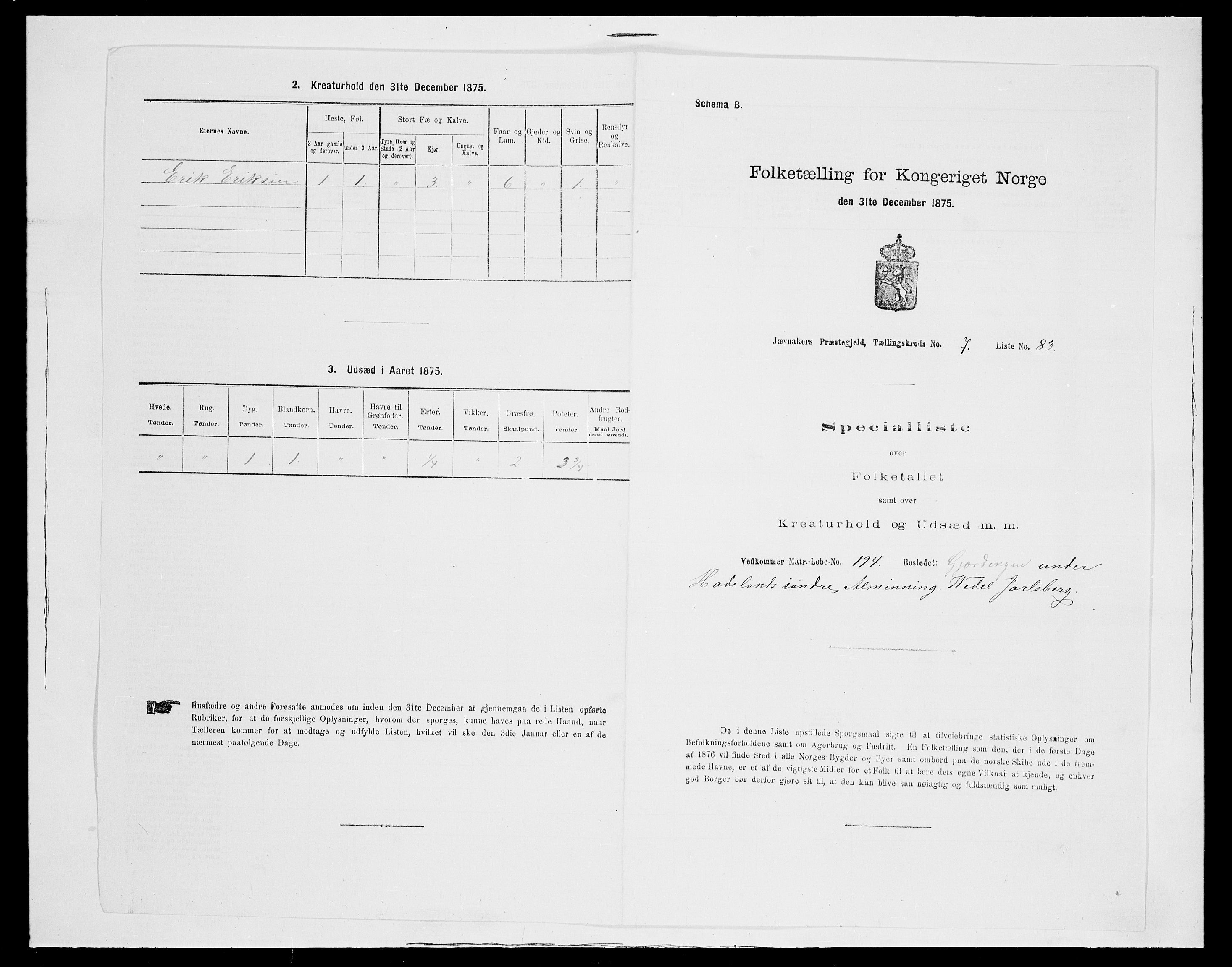 SAH, 1875 census for 0532P Jevnaker, 1875, p. 1324