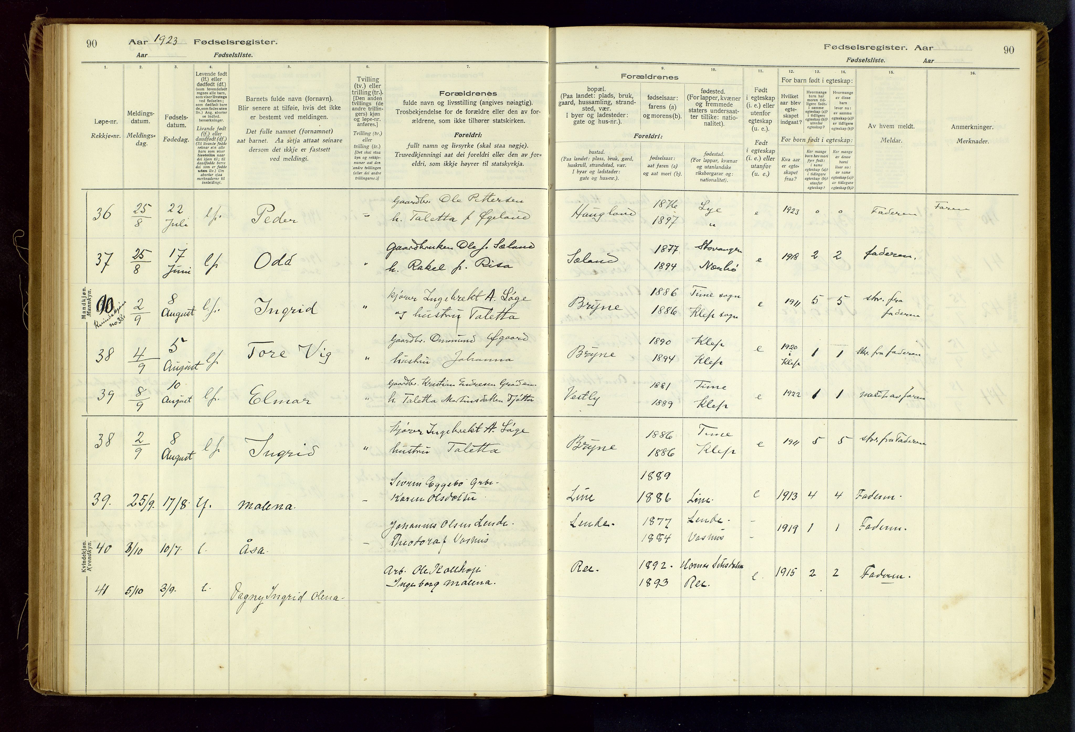 Time sokneprestkontor, AV/SAST-A-101795/001/704BA/L0001: Birth register no. 1, 1916-1934, p. 90