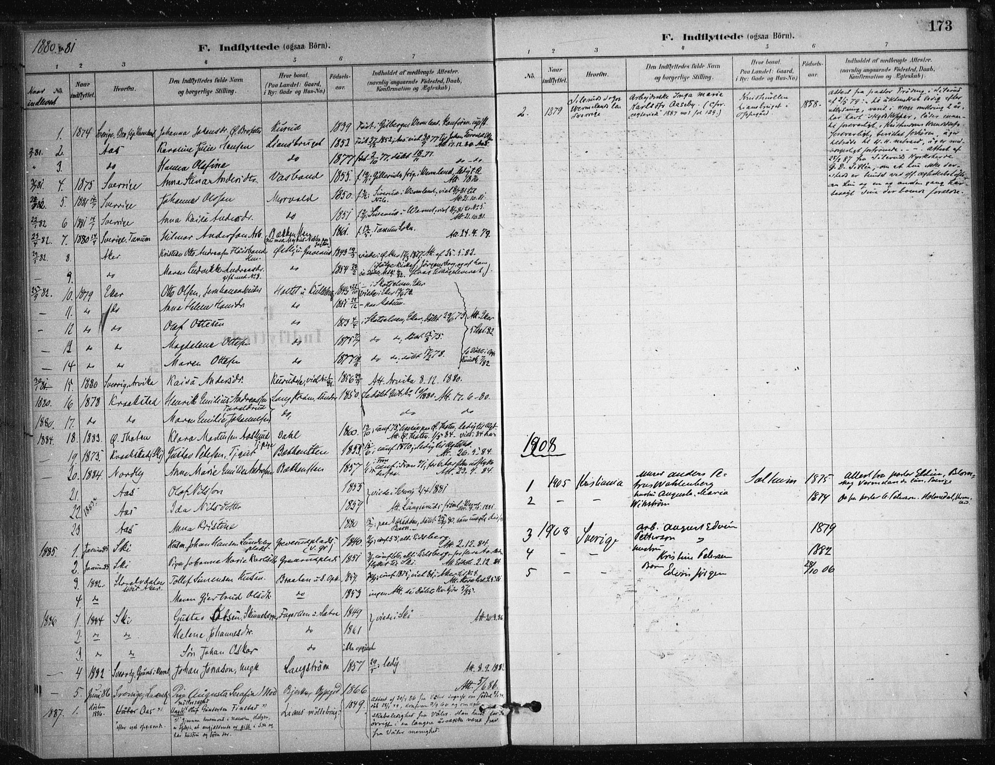 Nesodden prestekontor Kirkebøker, AV/SAO-A-10013/F/Fb/L0001: Parish register (official) no. II 1, 1880-1915, p. 173