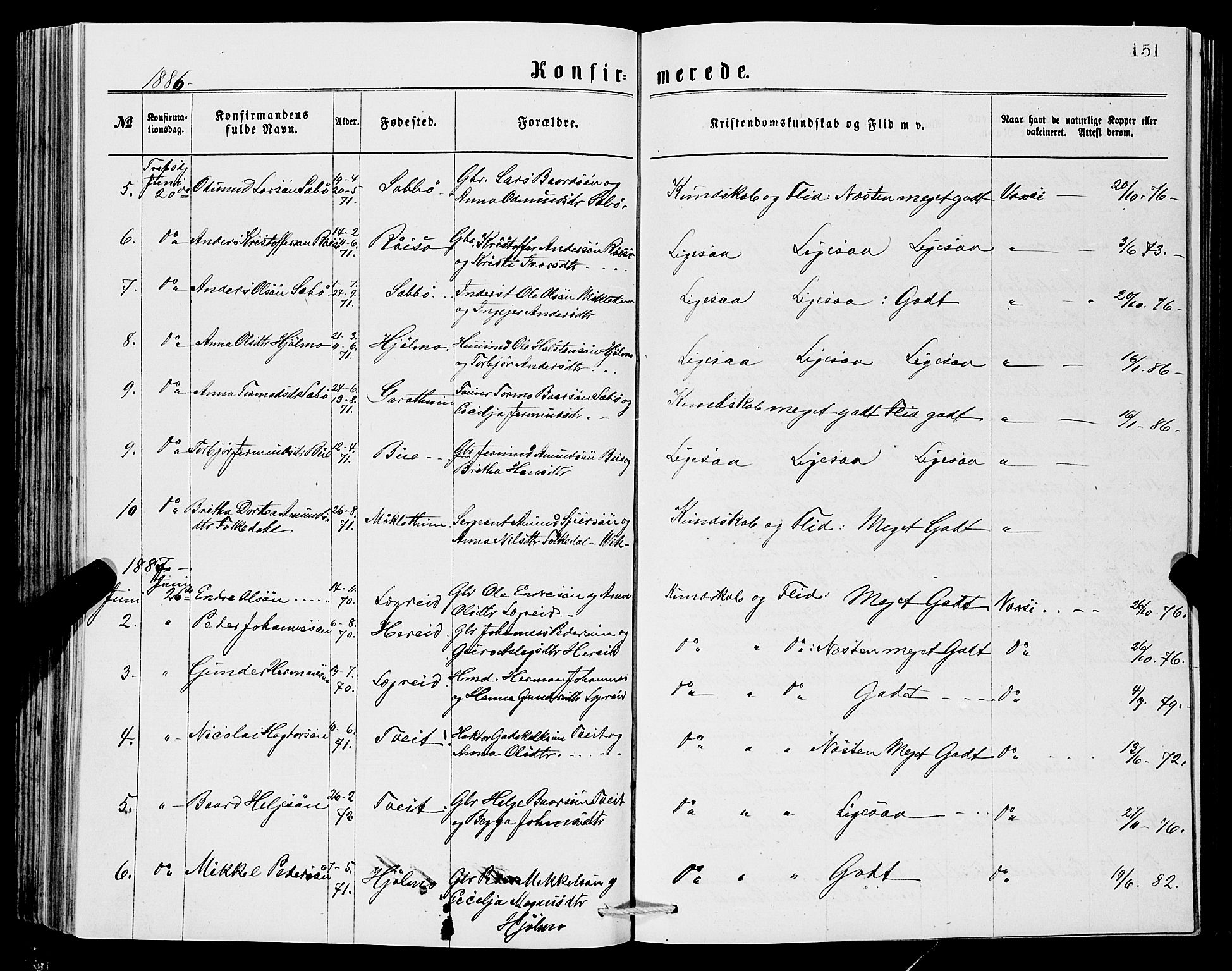 Ullensvang sokneprestembete, SAB/A-78701/H/Hab: Parish register (copy) no. C 2, 1871-1899, p. 151