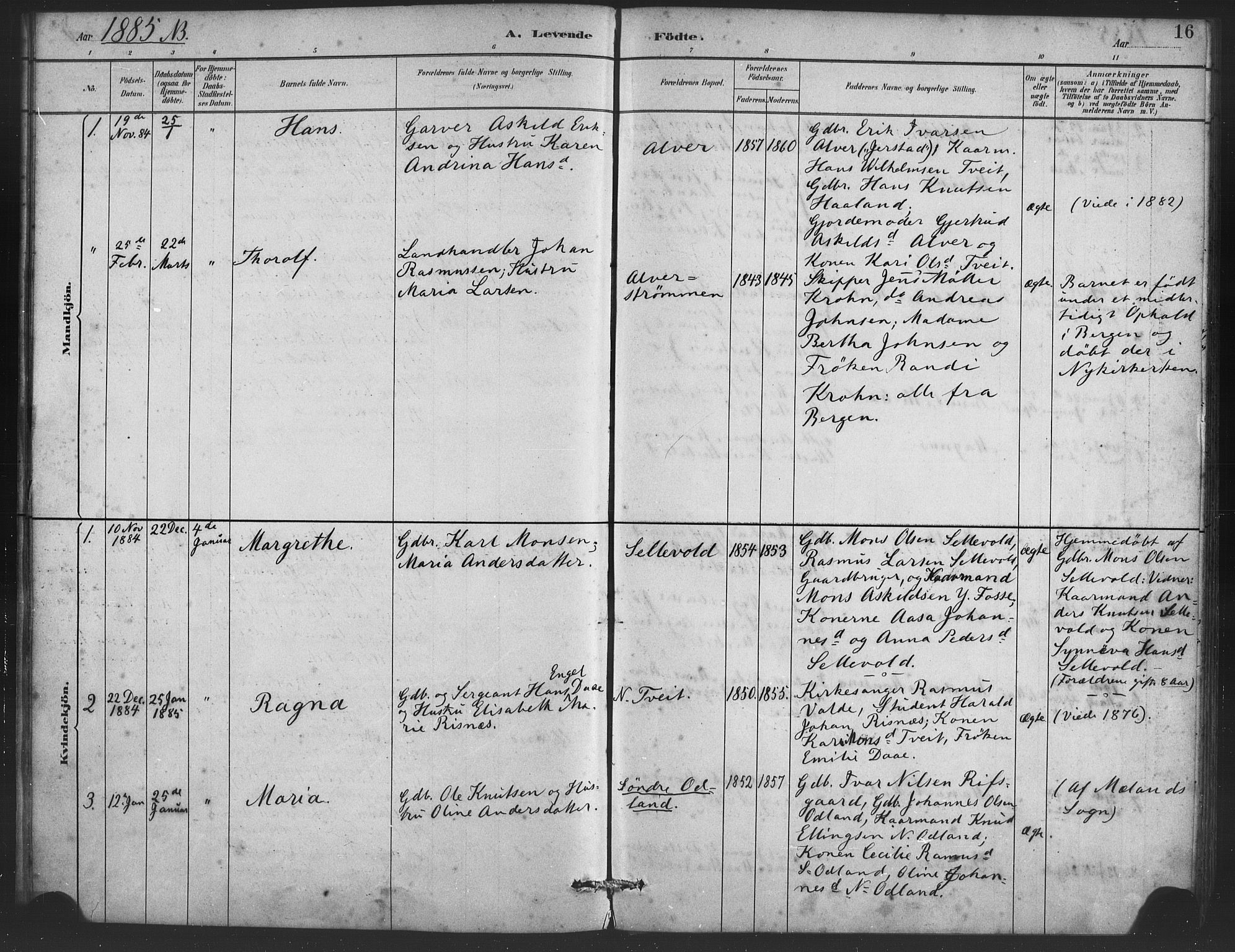 Alversund Sokneprestembete, AV/SAB-A-73901/H/Ha/Haa/Haaa/L0001: Parish register (official) no. A 1, 1882-1896, p. 16