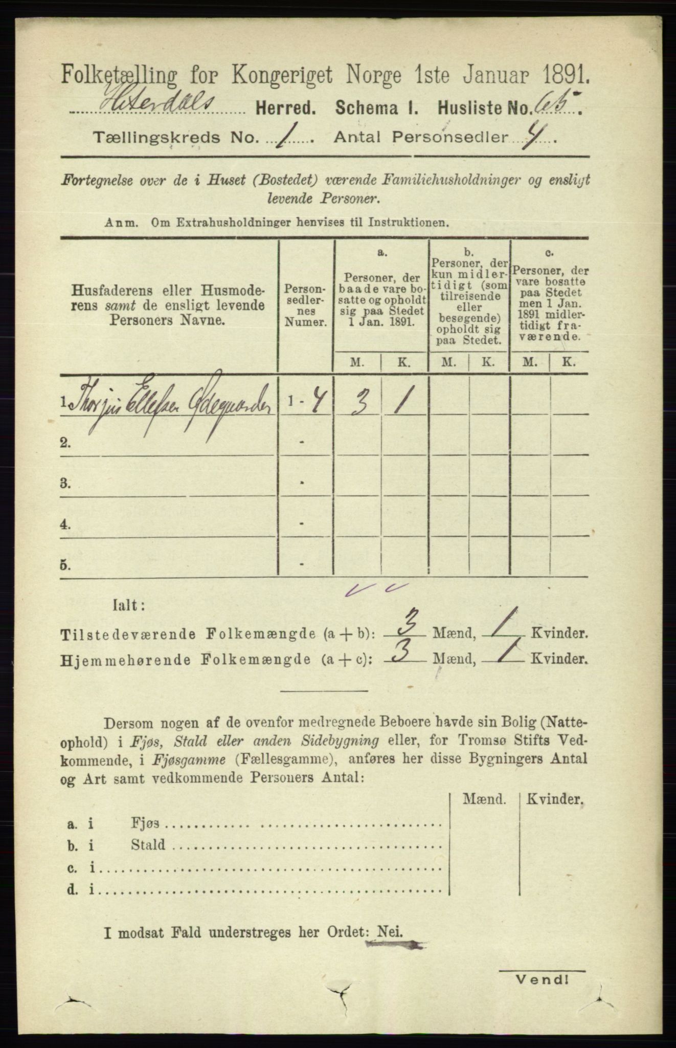 RA, 1891 census for 0823 Heddal, 1891, p. 95