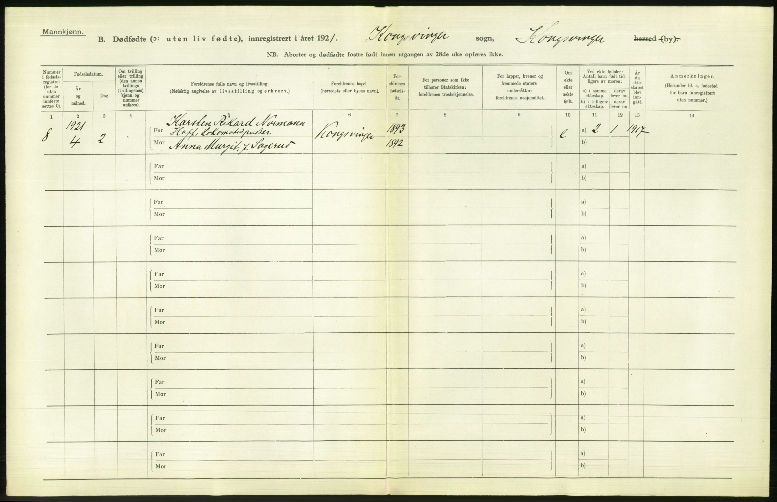 Statistisk sentralbyrå, Sosiodemografiske emner, Befolkning, RA/S-2228/D/Df/Dfc/Dfca/L0015: Hedemark fylke: Levendefødte menn og kvinner. Byer, 1921, p. 874