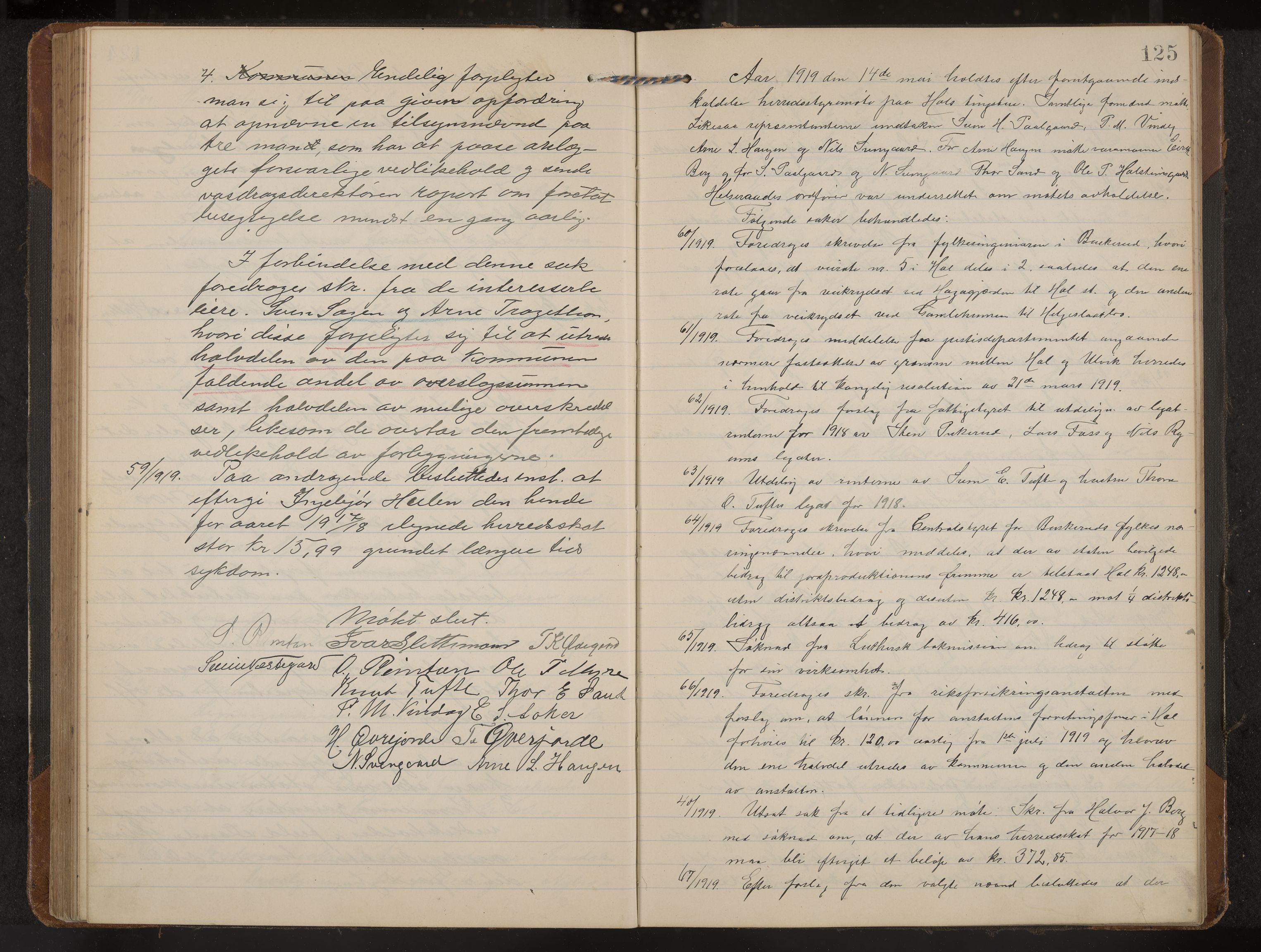 Hol formannskap og sentraladministrasjon, IKAK/0620021-1/A/L0006: Møtebok, 1916-1922, p. 125