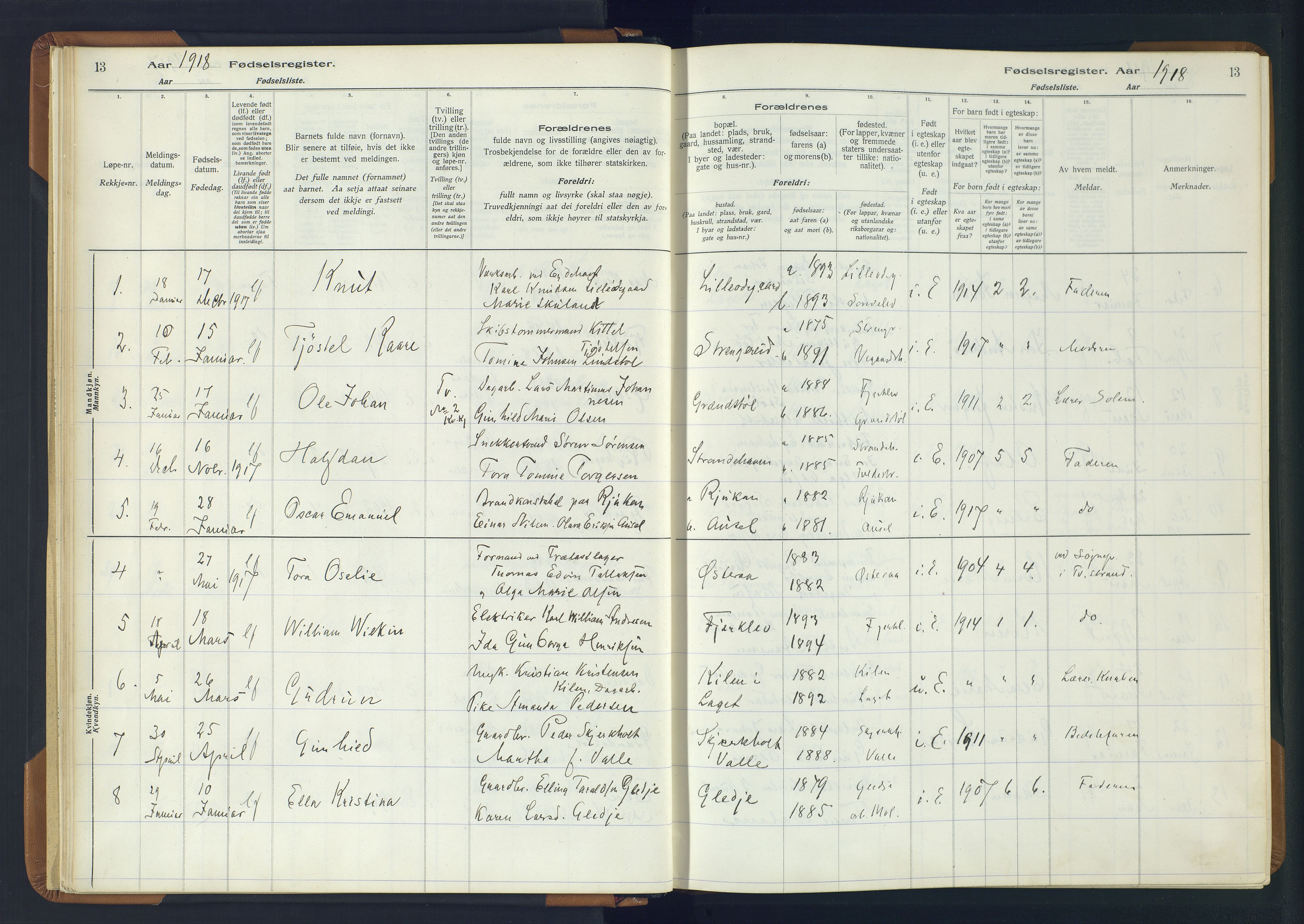 Holt sokneprestkontor, SAK/1111-0021/J/Ja/L0001: Birth register no. II.4.1, 1916-1946, p. 13