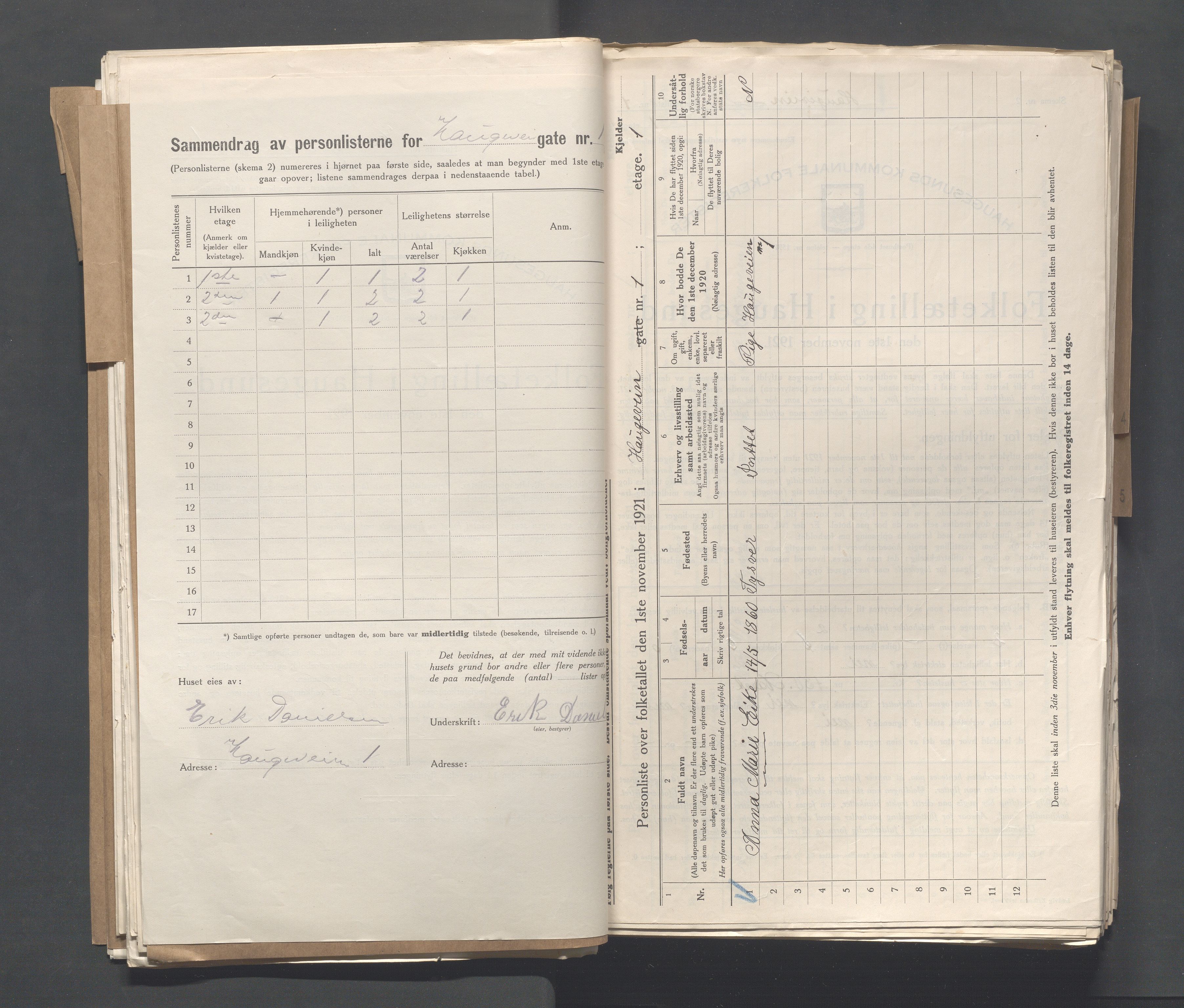 IKAR, Local census 1.11.1921 for Haugesund, 1921, p. 1903