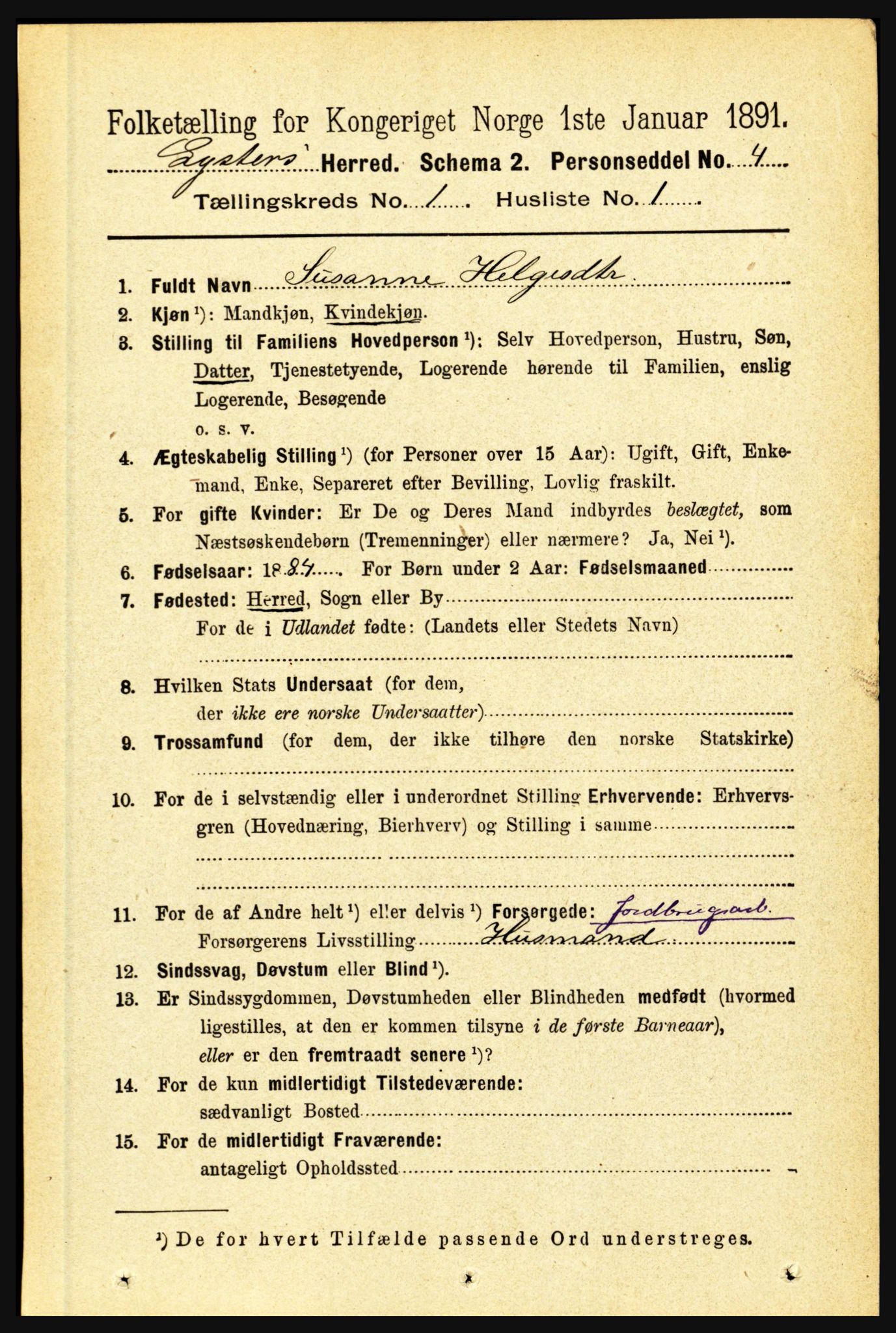 RA, 1891 census for 1426 Luster, 1891, p. 155