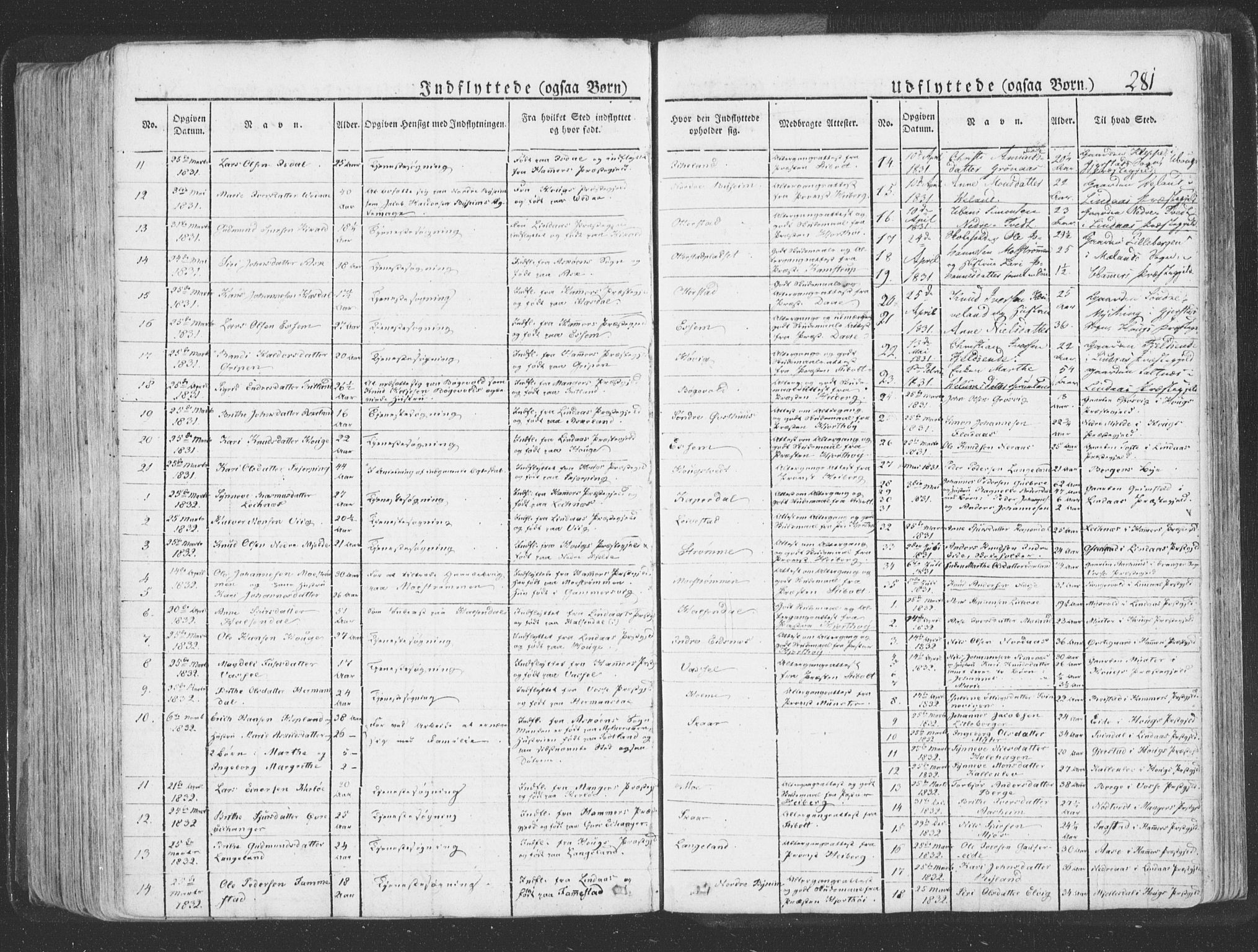Hosanger sokneprestembete, SAB/A-75801/H/Haa: Parish register (official) no. A 6, 1824-1835, p. 281