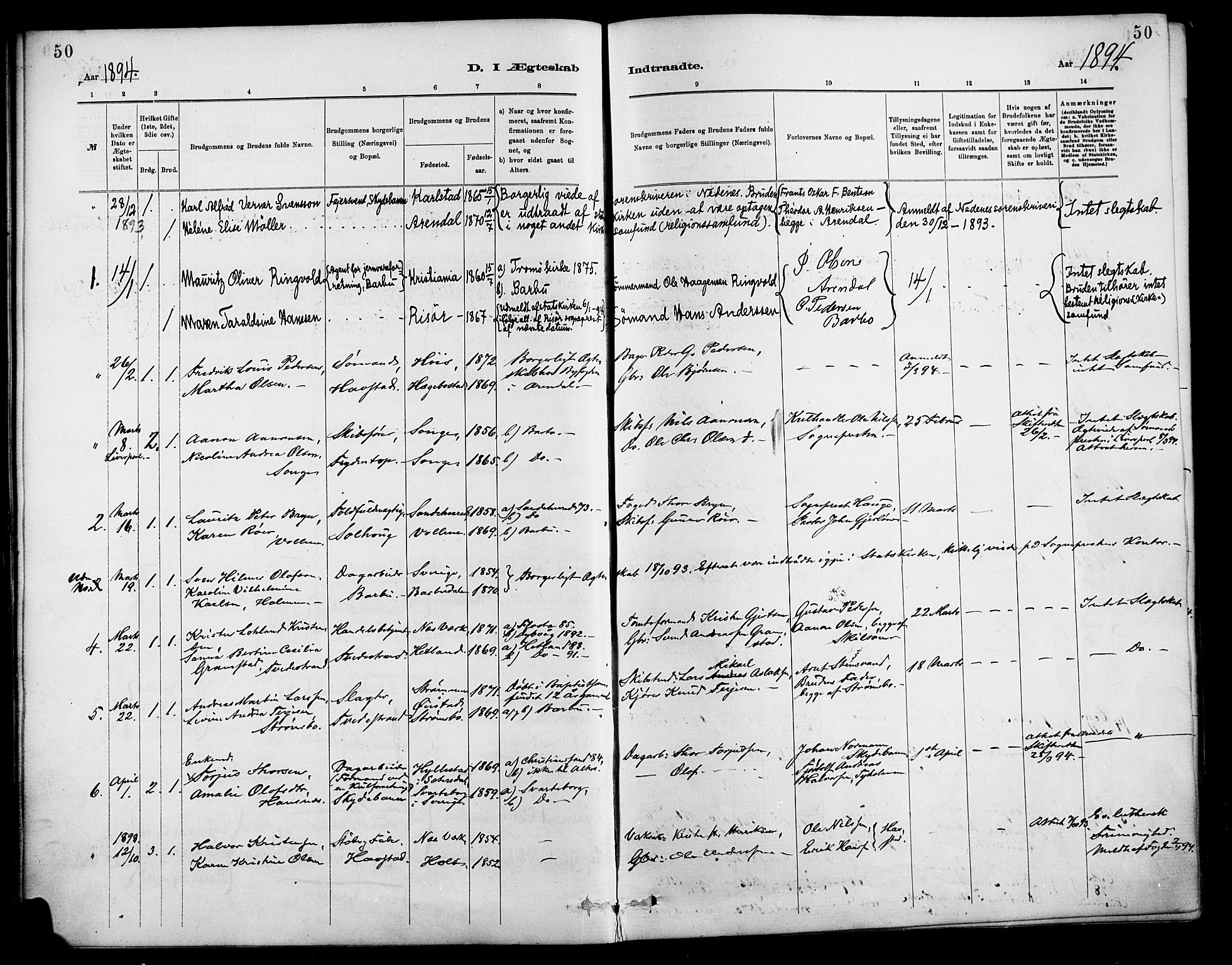 Barbu sokneprestkontor, AV/SAK-1111-0003/F/Fa/L0003: Parish register (official) no. A 3, 1883-1898, p. 50