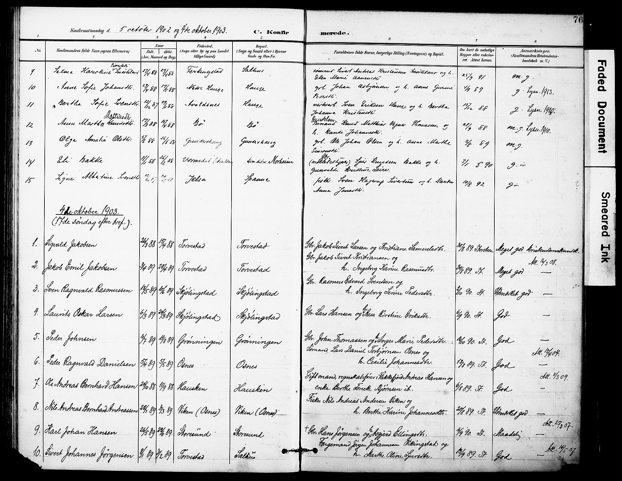 Torvastad sokneprestkontor, SAST/A -101857/H/Ha/Haa/L0017: Parish register (official) no. A 16, 1899-1911, p. 76