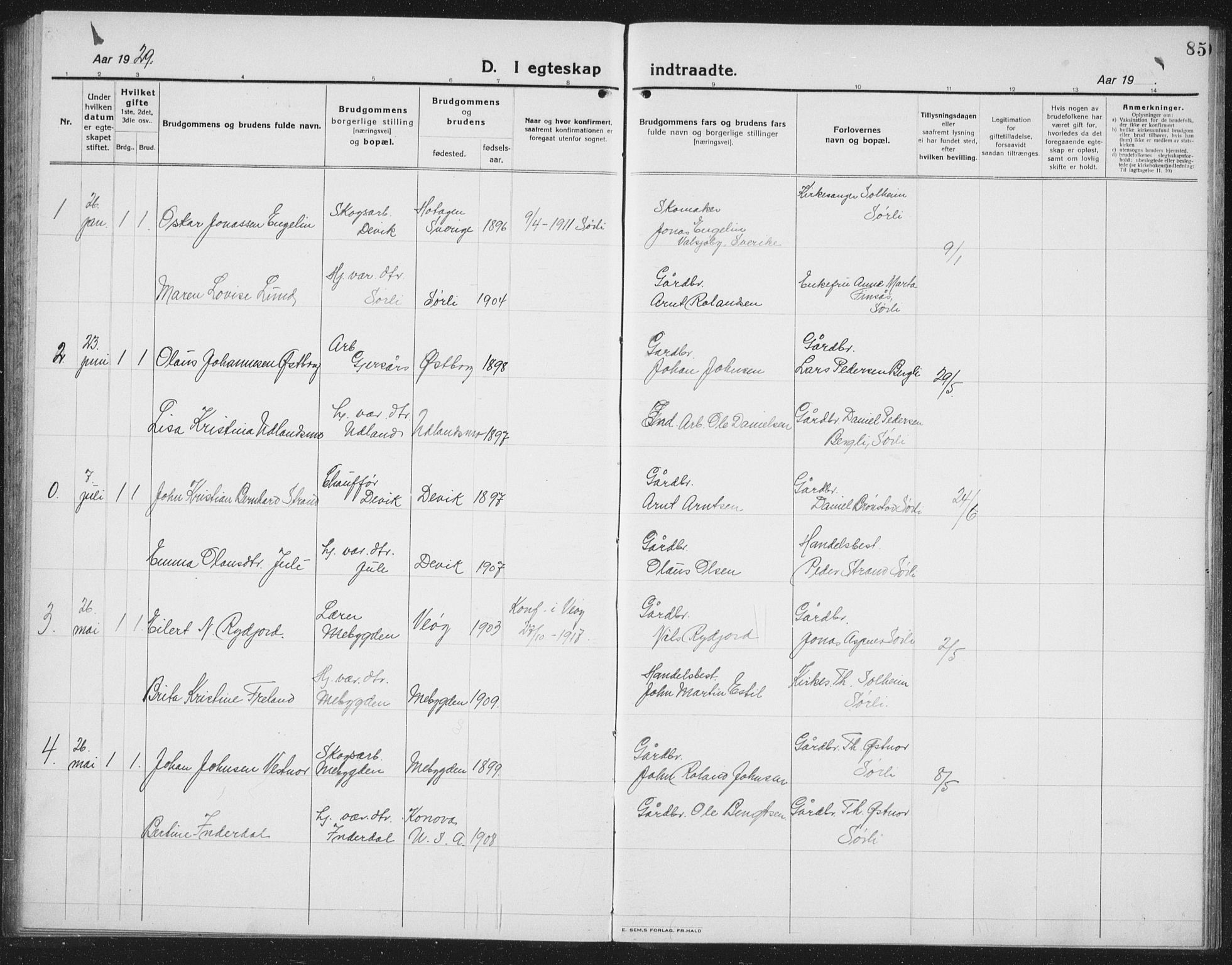 Ministerialprotokoller, klokkerbøker og fødselsregistre - Nord-Trøndelag, SAT/A-1458/757/L0507: Parish register (copy) no. 757C02, 1923-1939, p. 85