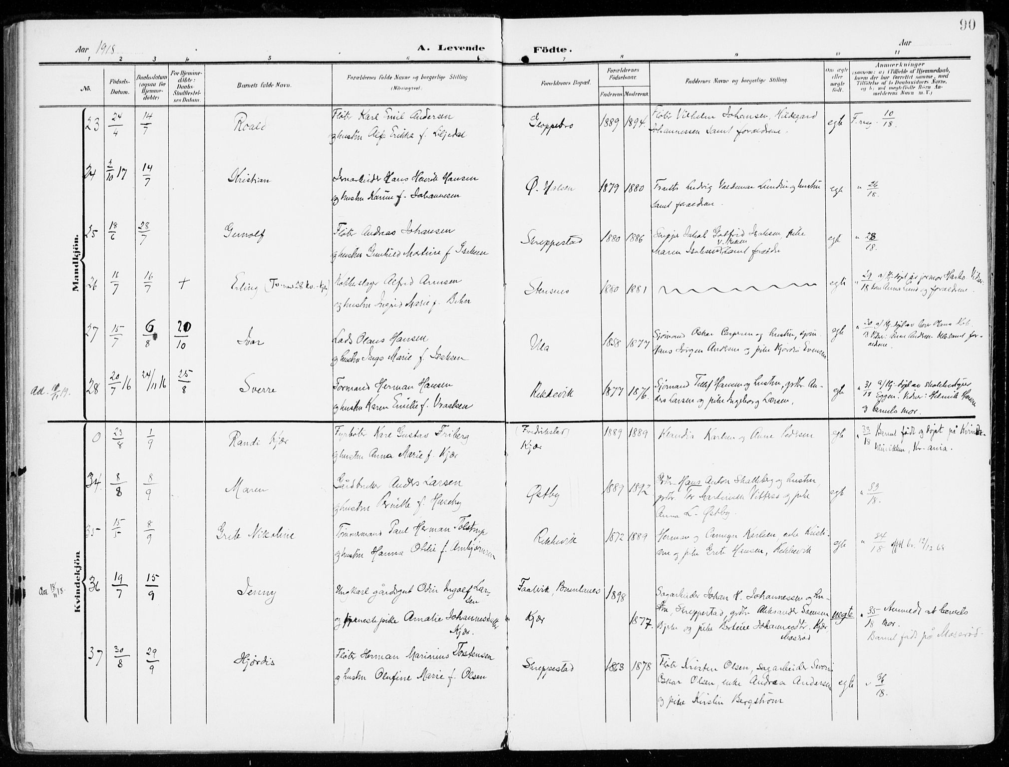 Tjølling kirkebøker, AV/SAKO-A-60/F/Fa/L0010: Parish register (official) no. 10, 1906-1923, p. 90