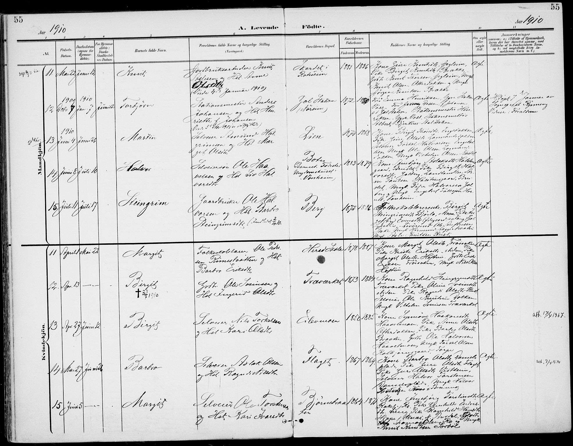 Gol kirkebøker, AV/SAKO-A-226/F/Fa/L0006: Parish register (official) no. I 6, 1901-1918, p. 55