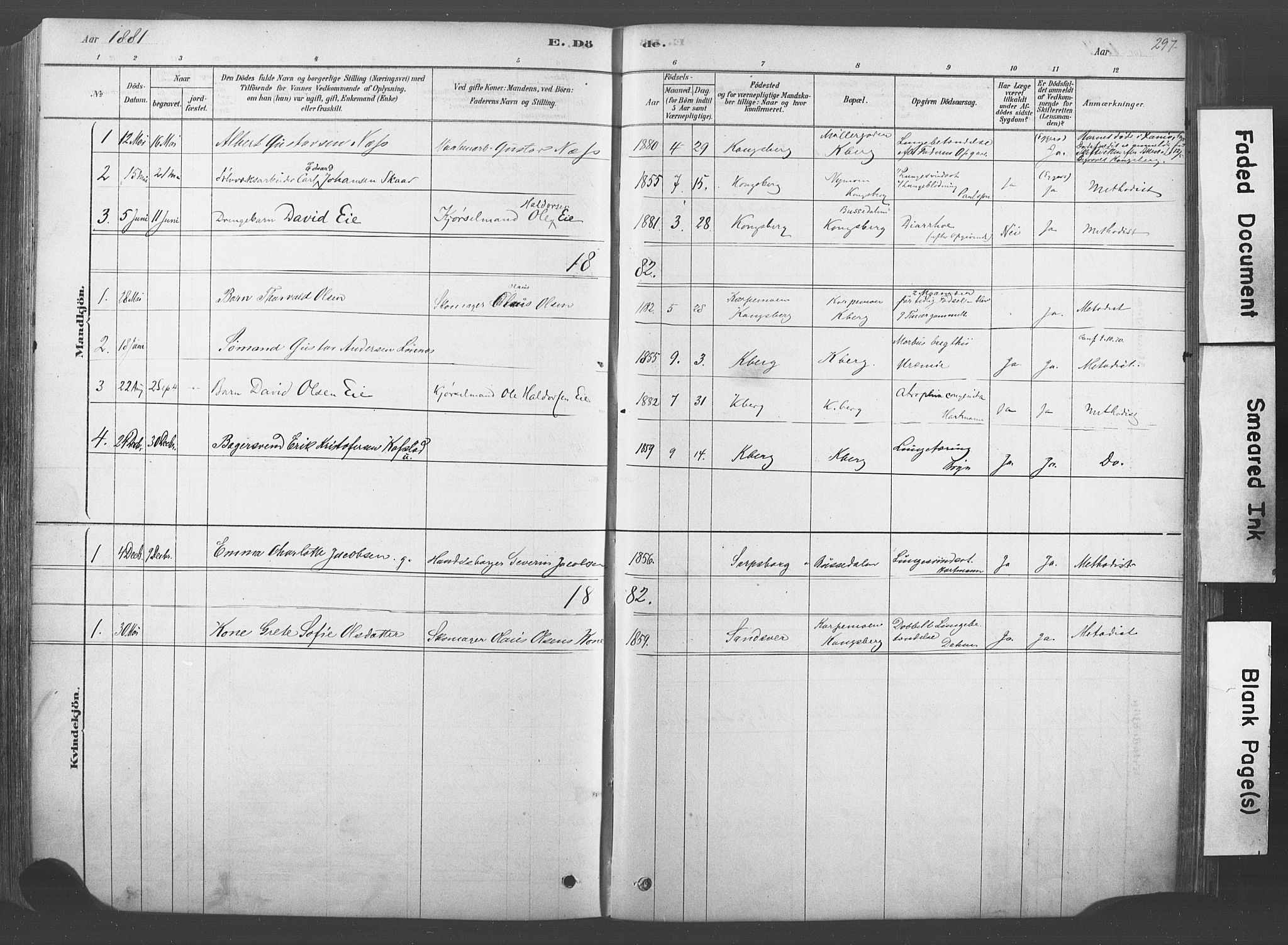 Kongsberg kirkebøker, SAKO/A-22/F/Fb/L0001: Parish register (official) no. II 1, 1878-1886, p. 297
