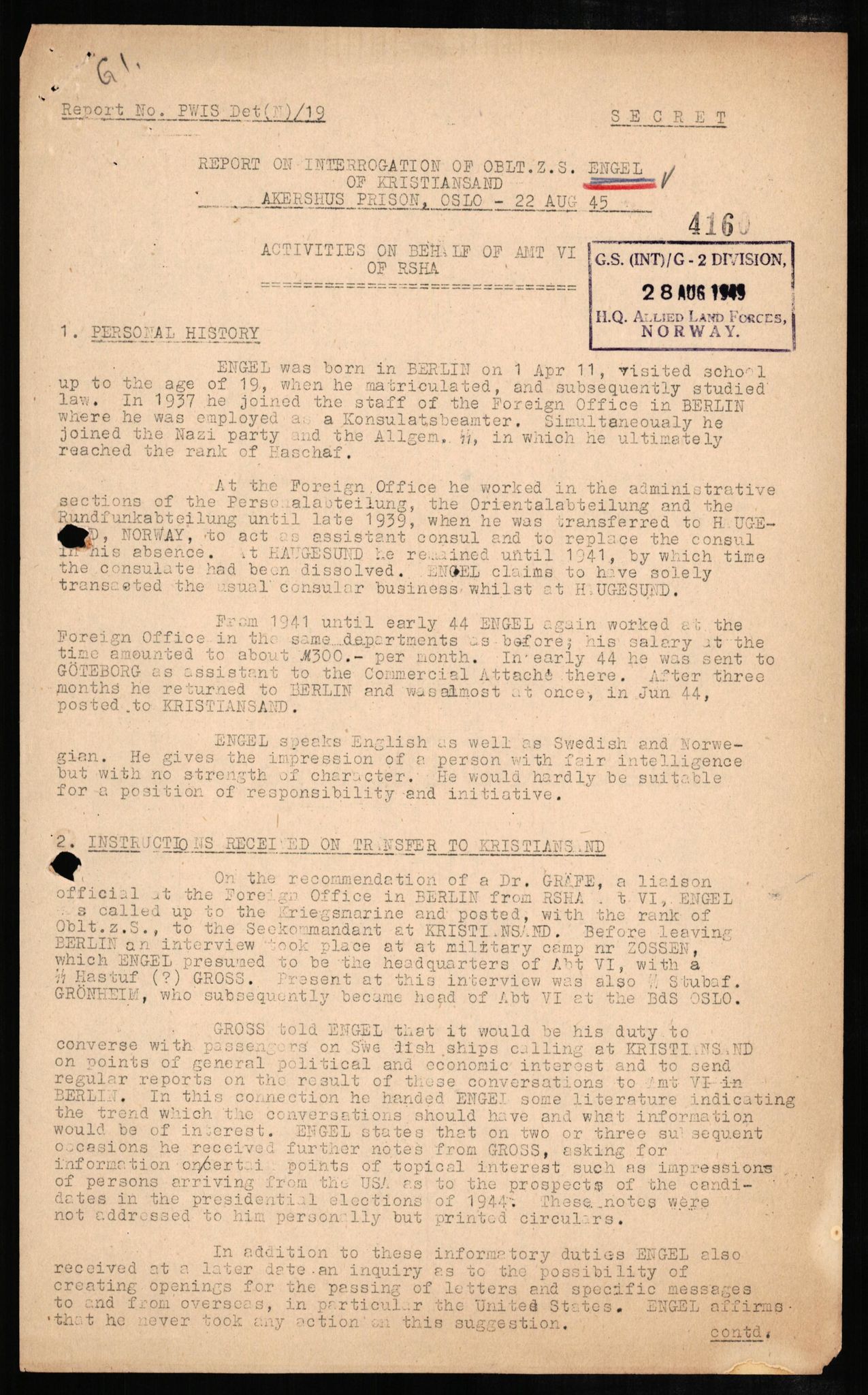 Forsvaret, Forsvarets overkommando II, AV/RA-RAFA-3915/D/Db/L0007: CI Questionaires. Tyske okkupasjonsstyrker i Norge. Tyskere., 1945-1946, p. 199