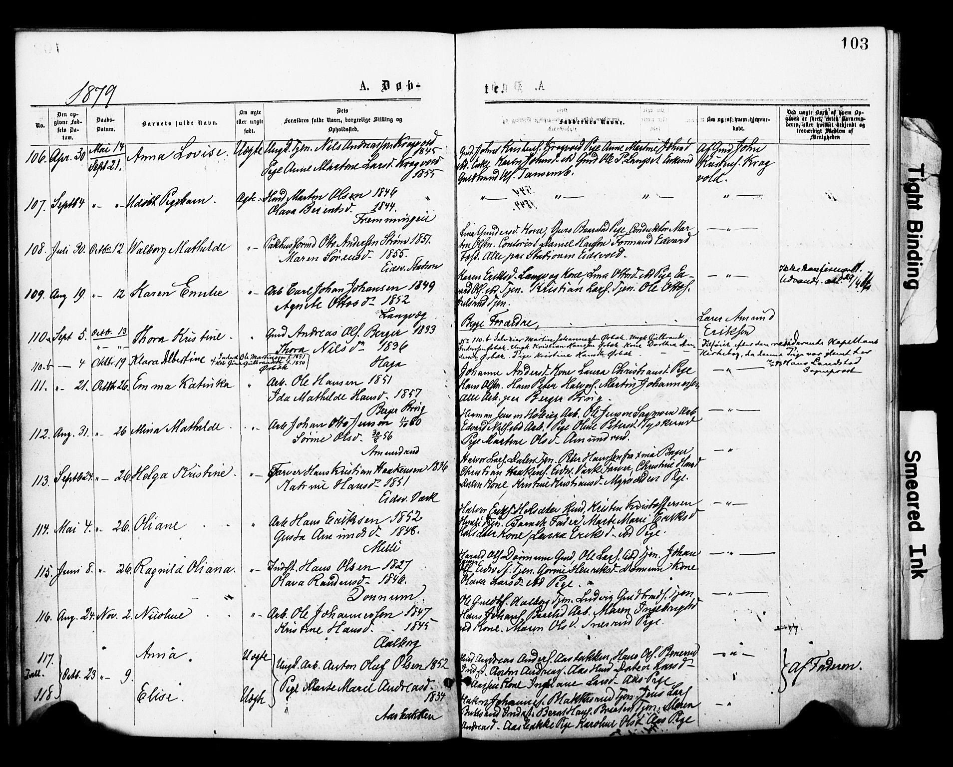 Eidsvoll prestekontor Kirkebøker, AV/SAO-A-10888/F/Fa/L0001: Parish register (official) no. I 1, 1877-1881, p. 103