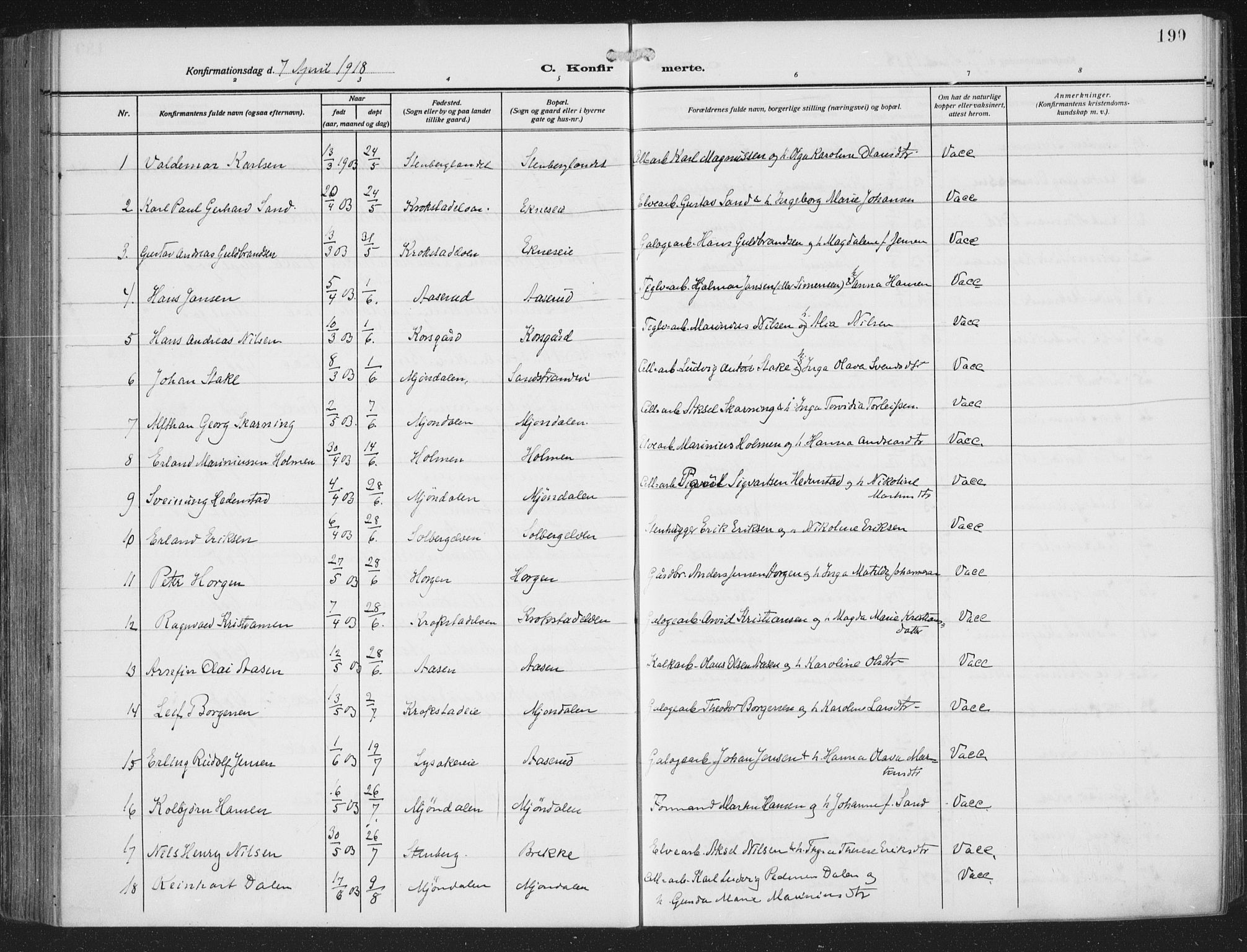 Nedre Eiker kirkebøker, AV/SAKO-A-612/F/Fa/L0007: Parish register (official) no. 7, 1912-1918, p. 190