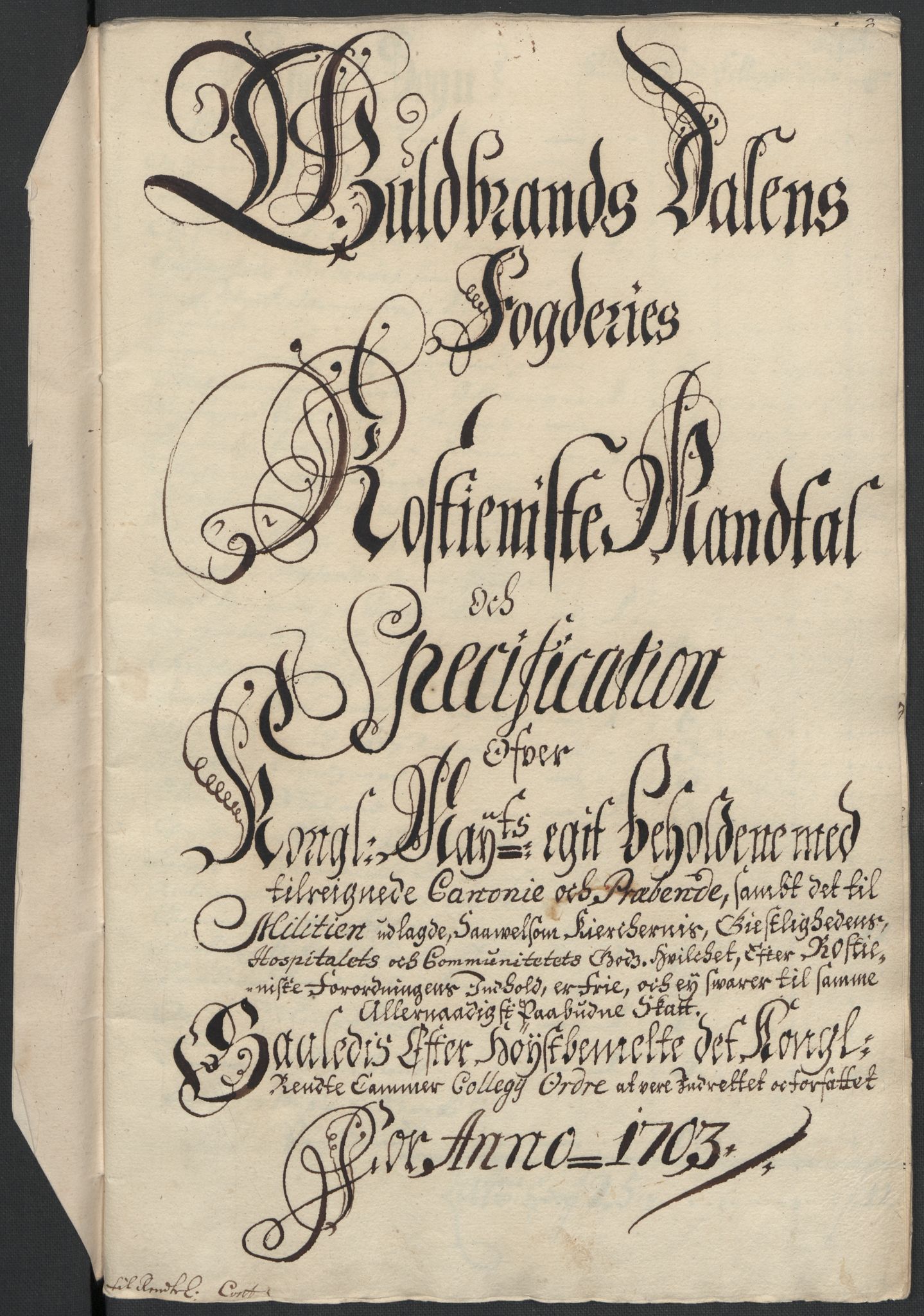 Rentekammeret inntil 1814, Reviderte regnskaper, Fogderegnskap, RA/EA-4092/R17/L1176: Fogderegnskap Gudbrandsdal, 1703, p. 203