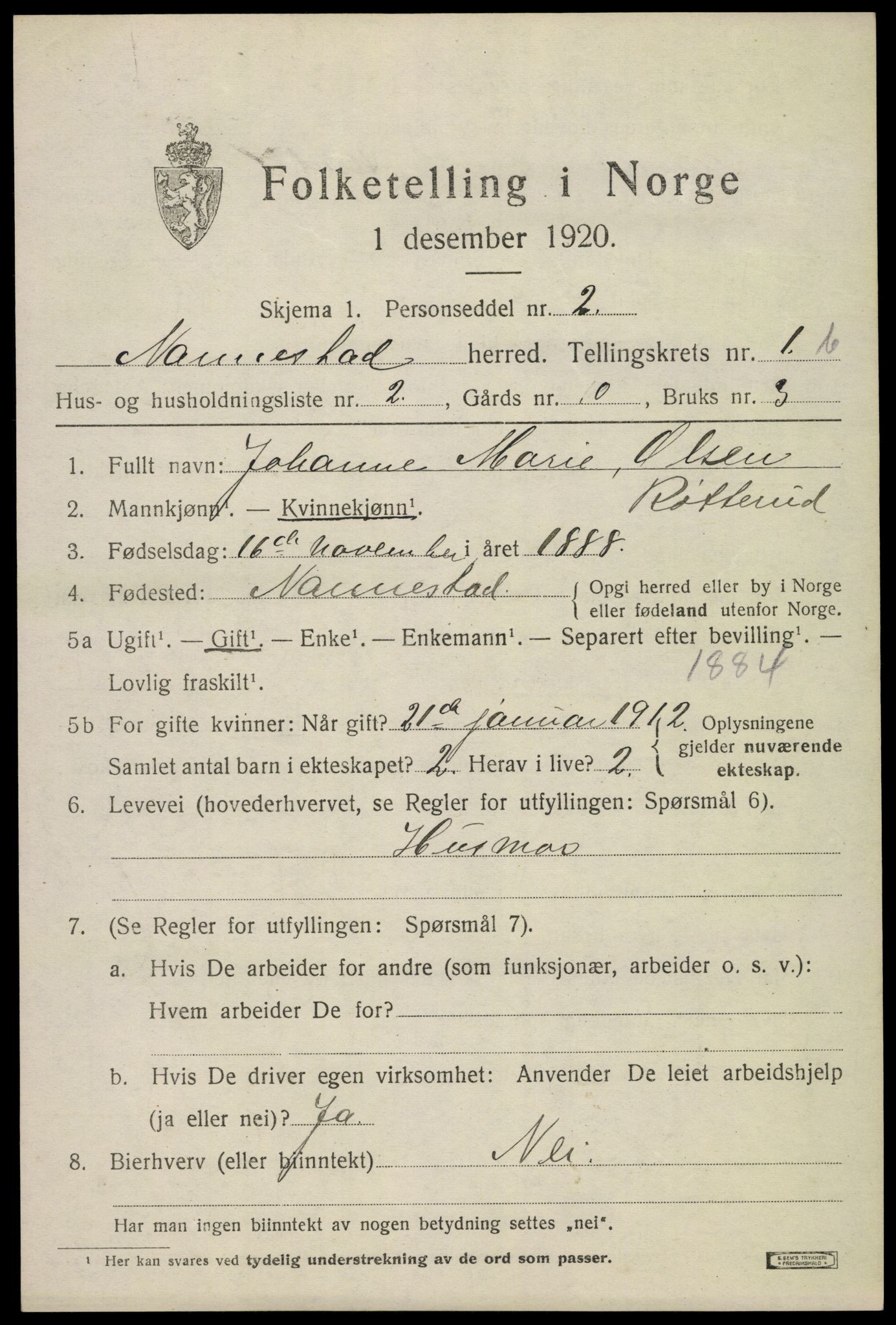 SAO, 1920 census for Nannestad, 1920, p. 1923