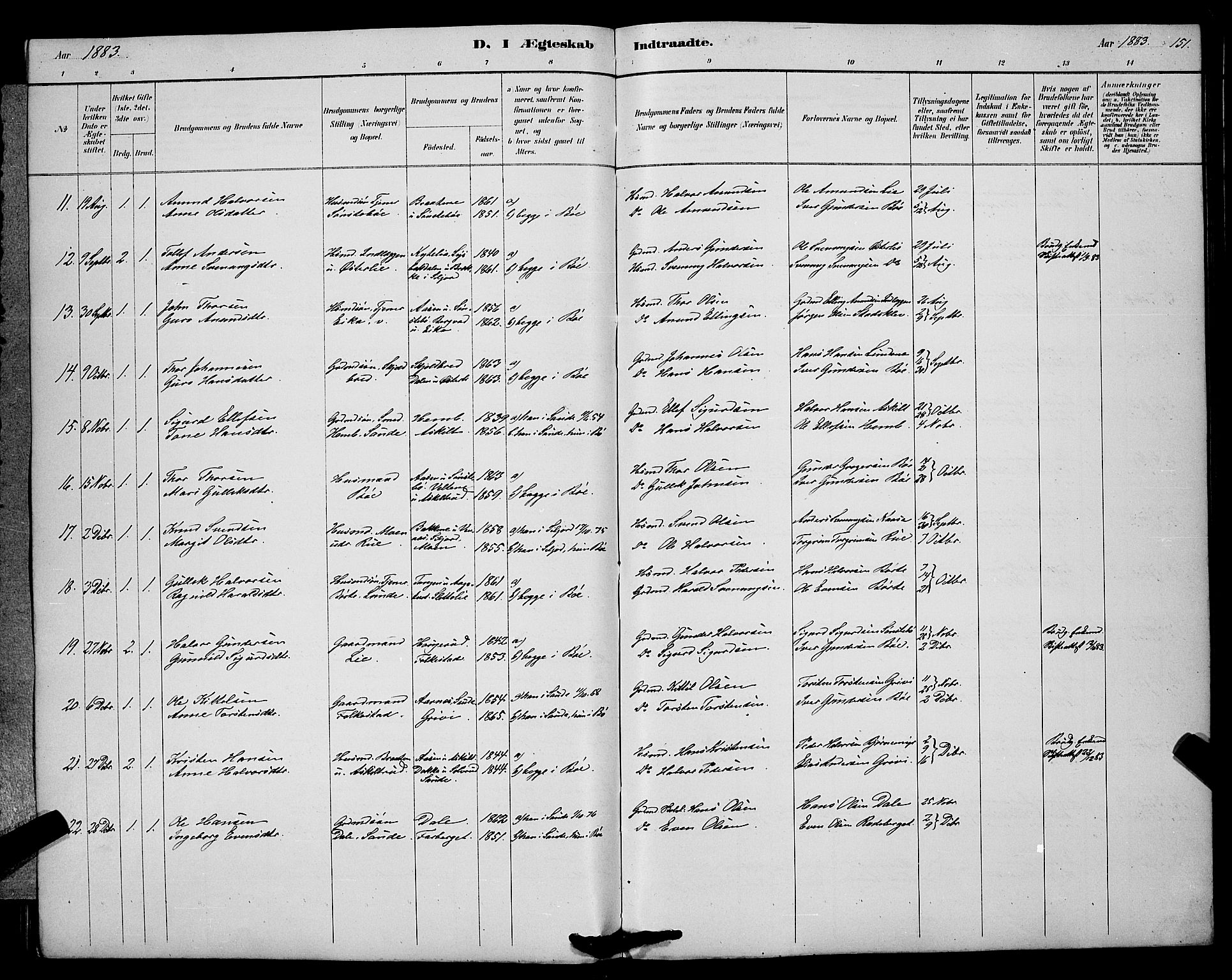 Bø kirkebøker, SAKO/A-257/G/Ga/L0005: Parish register (copy) no. 5, 1883-1897, p. 151