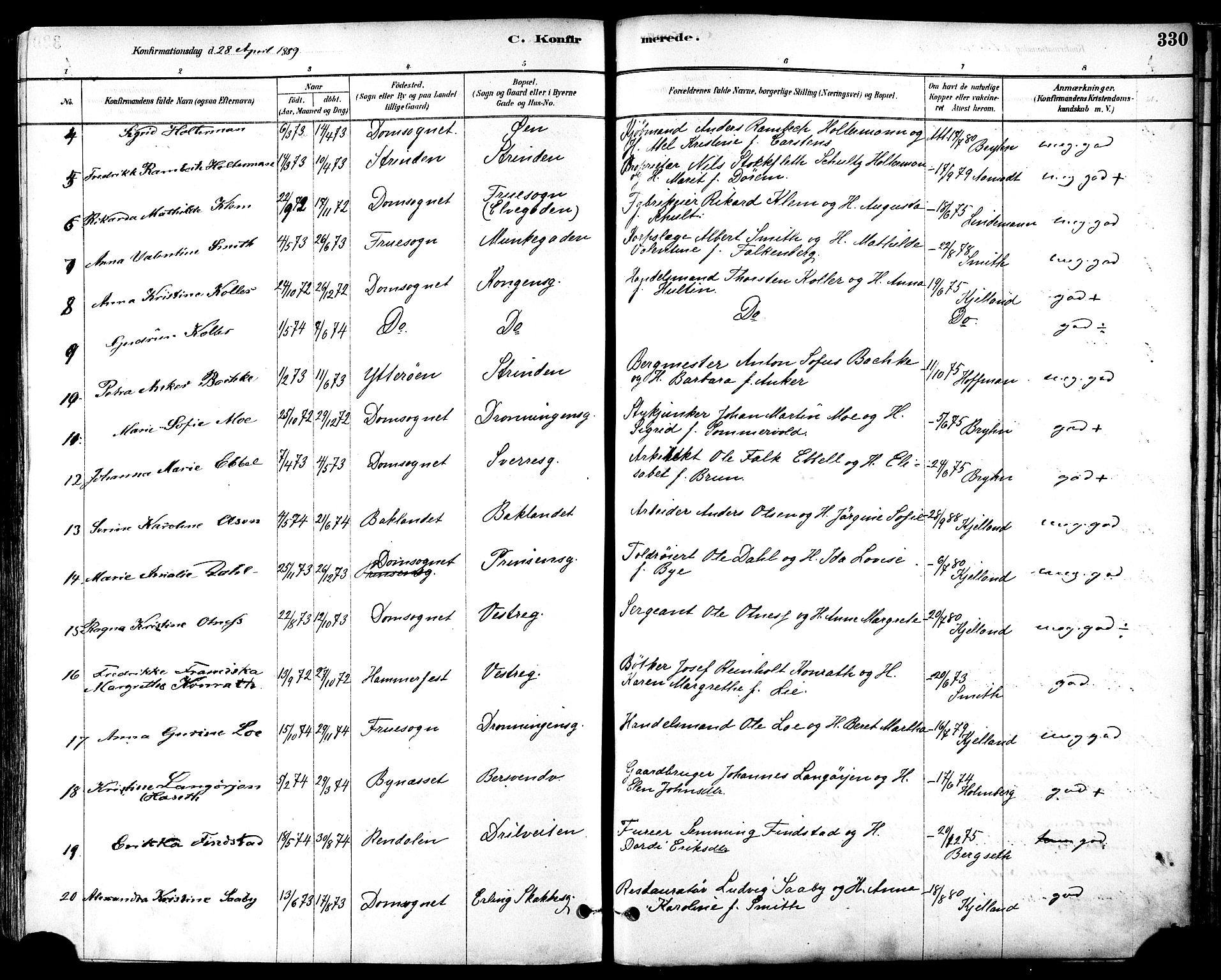 Ministerialprotokoller, klokkerbøker og fødselsregistre - Sør-Trøndelag, SAT/A-1456/601/L0057: Parish register (official) no. 601A25, 1877-1891, p. 330