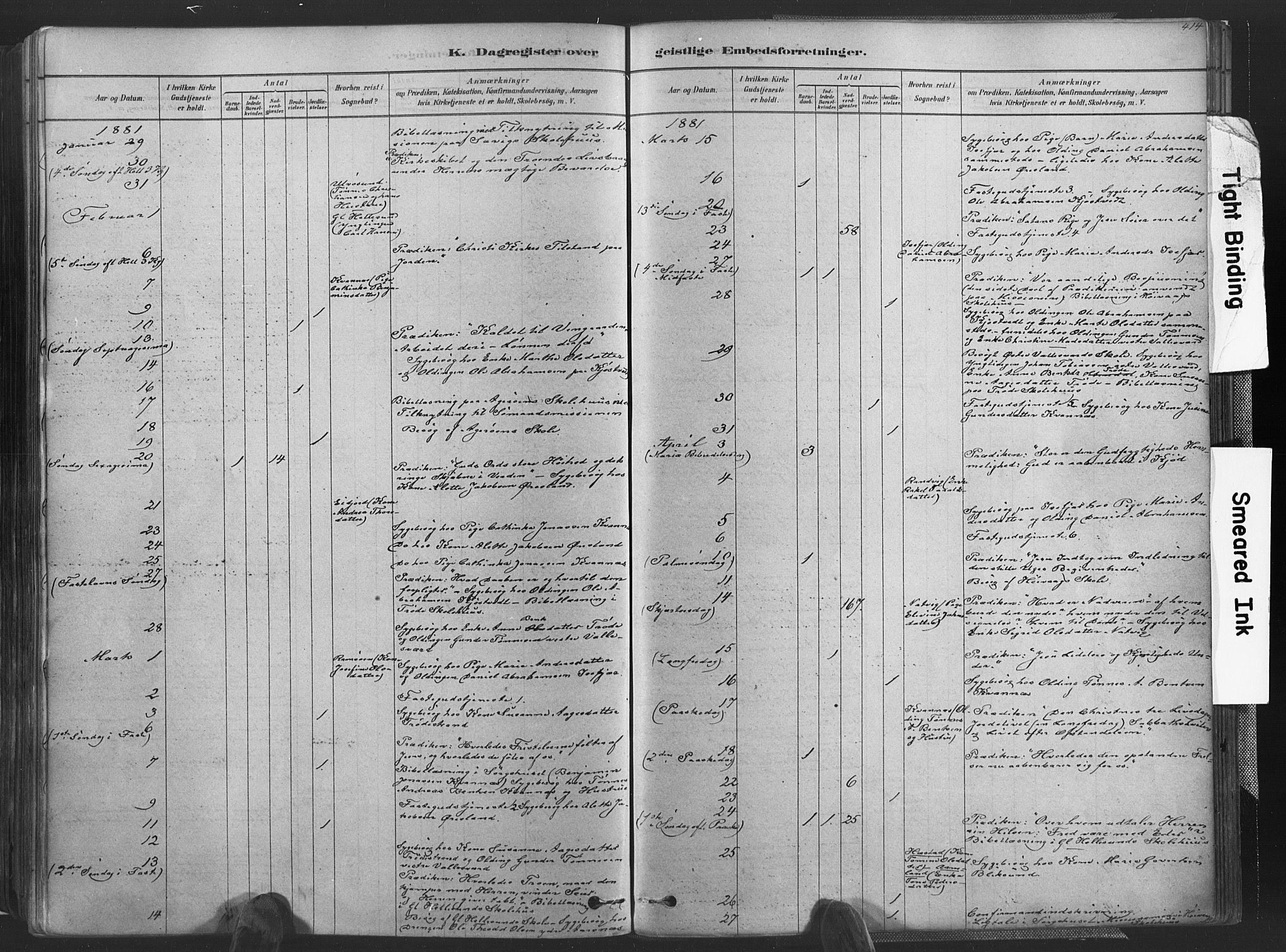 Høvåg sokneprestkontor, SAK/1111-0025/F/Fa/L0005: Parish register (official) no. A 5, 1878-1893, p. 414