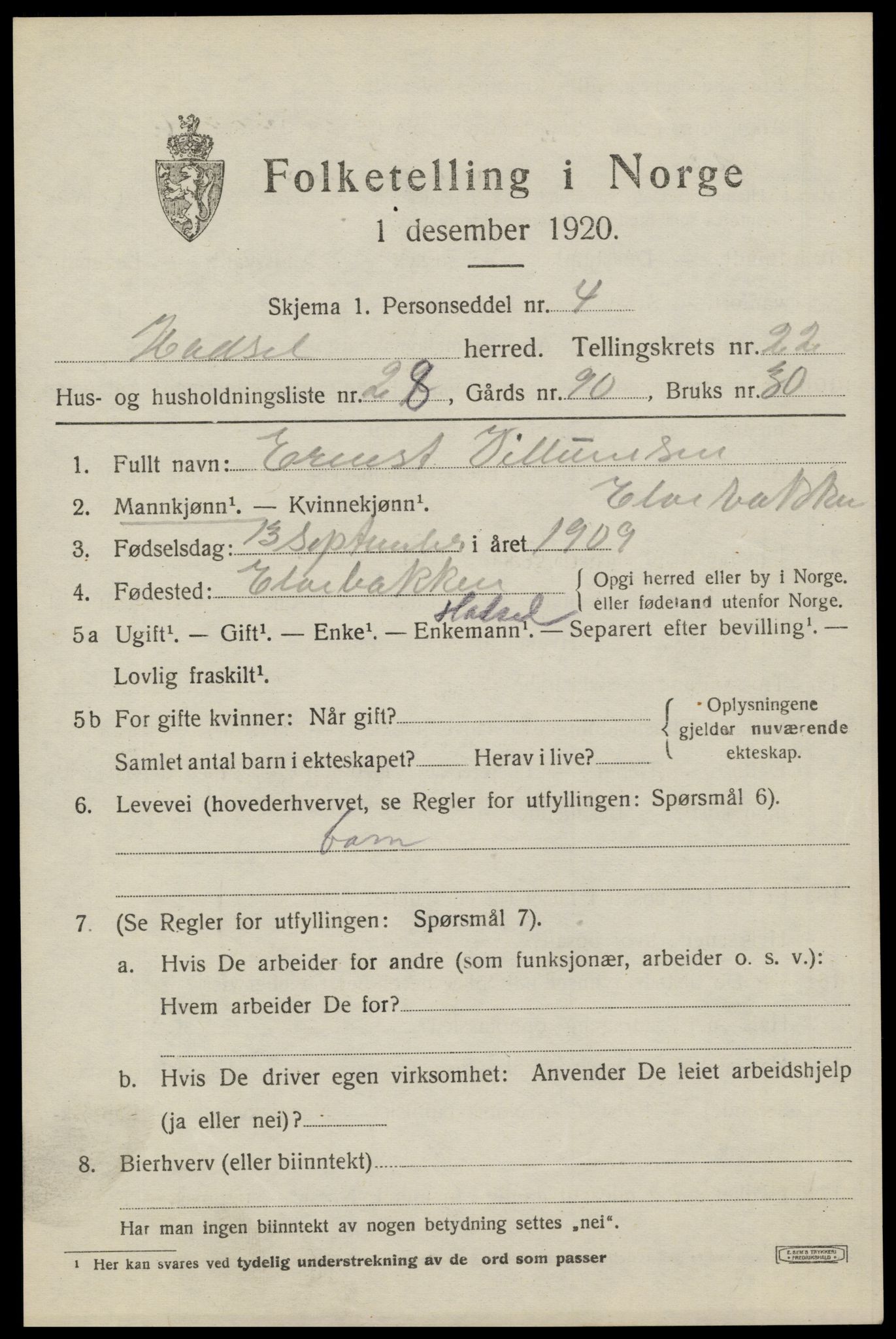 SAT, 1920 census for Hadsel, 1920, p. 20280