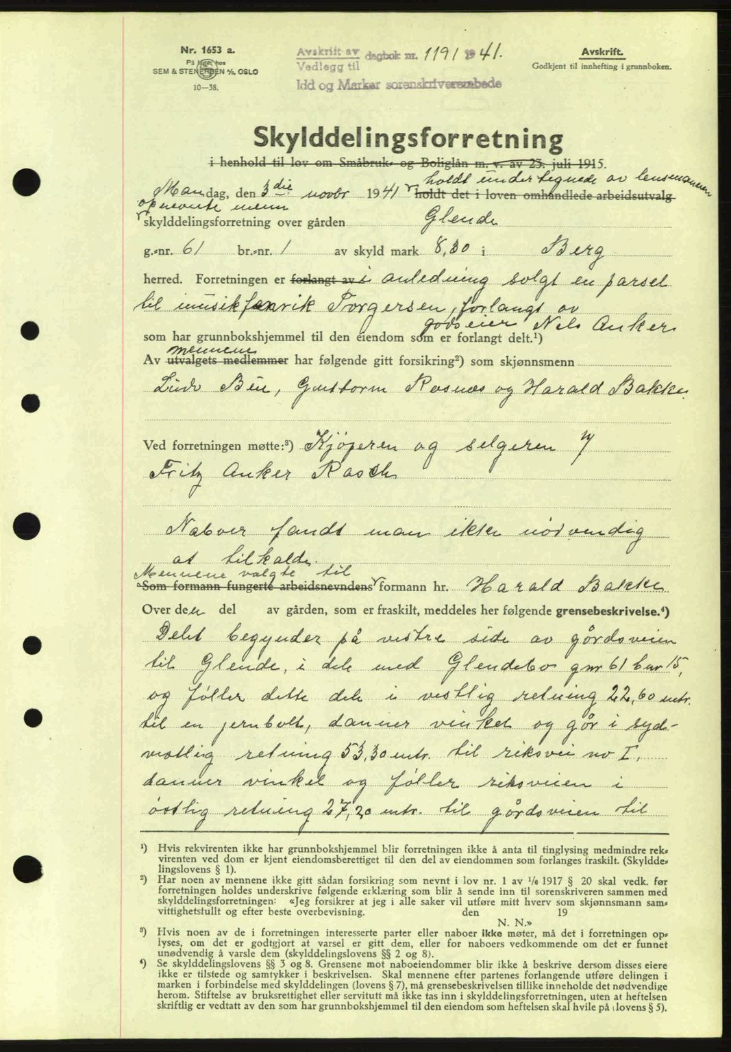 Idd og Marker sorenskriveri, AV/SAO-A-10283/G/Gb/Gbb/L0004: Mortgage book no. A4, 1940-1941, Diary no: : 1191/1941