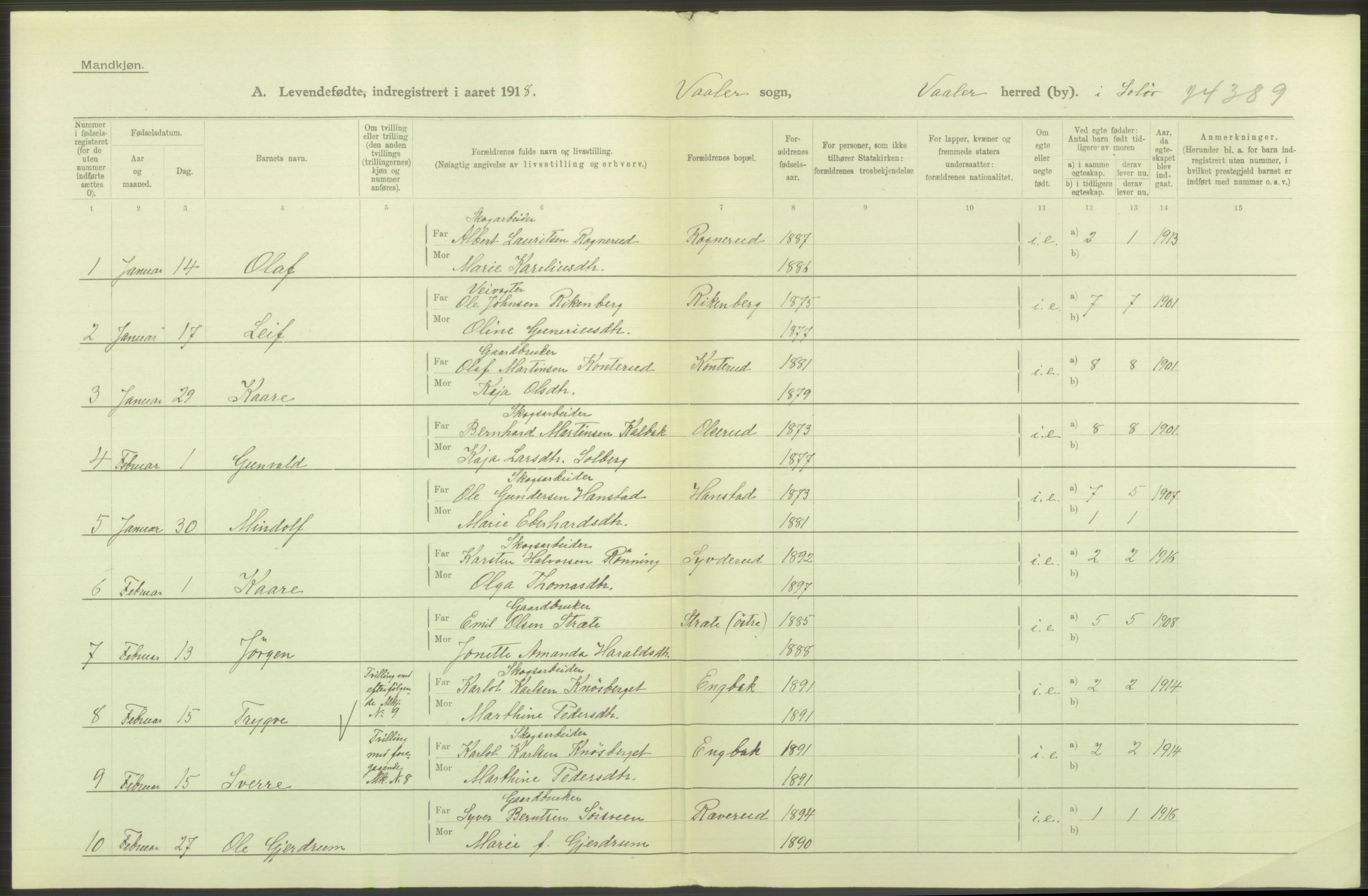 Statistisk sentralbyrå, Sosiodemografiske emner, Befolkning, RA/S-2228/D/Df/Dfb/Dfbh/L0012: Hedemarkens fylke: Levendefødte menn og kvinner. Bygder og byer., 1918, p. 574