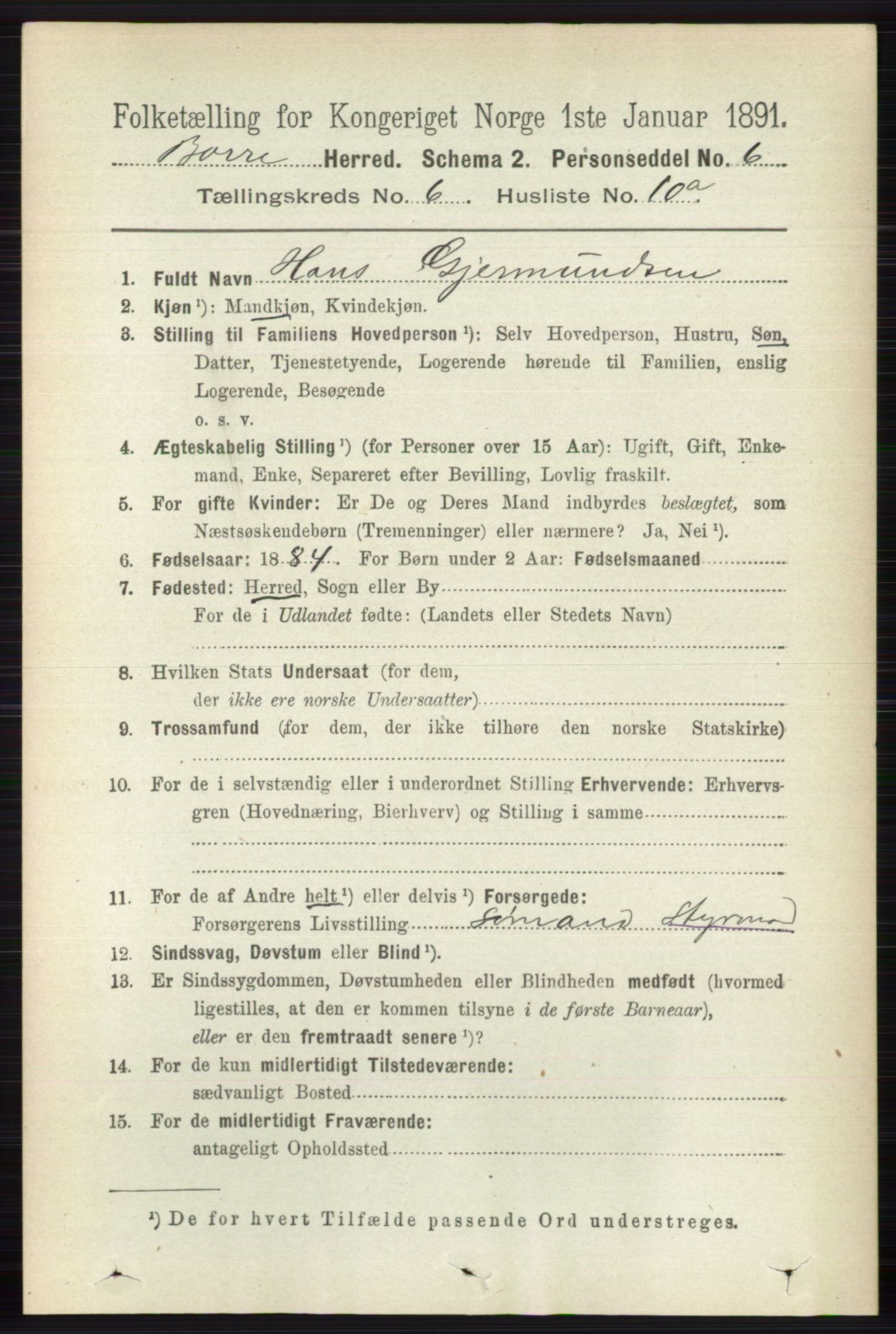 RA, 1891 census for 0717 Borre, 1891, p. 2690