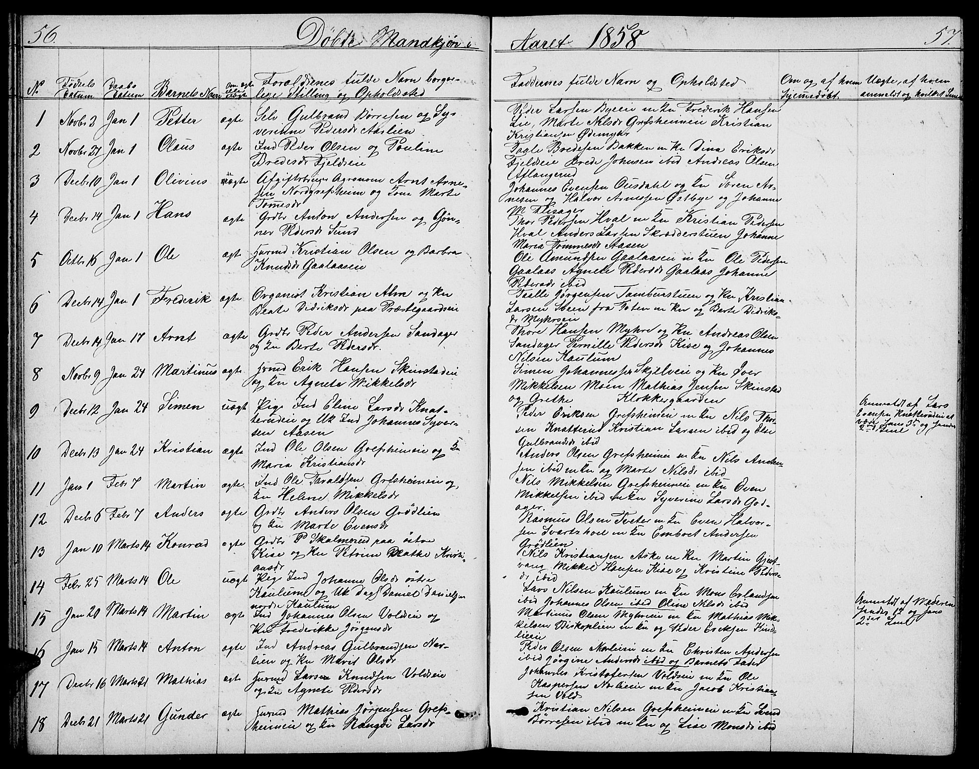 Nes prestekontor, Hedmark, SAH/PREST-020/L/La/L0005: Parish register (copy) no. 5, 1852-1889, p. 56-57