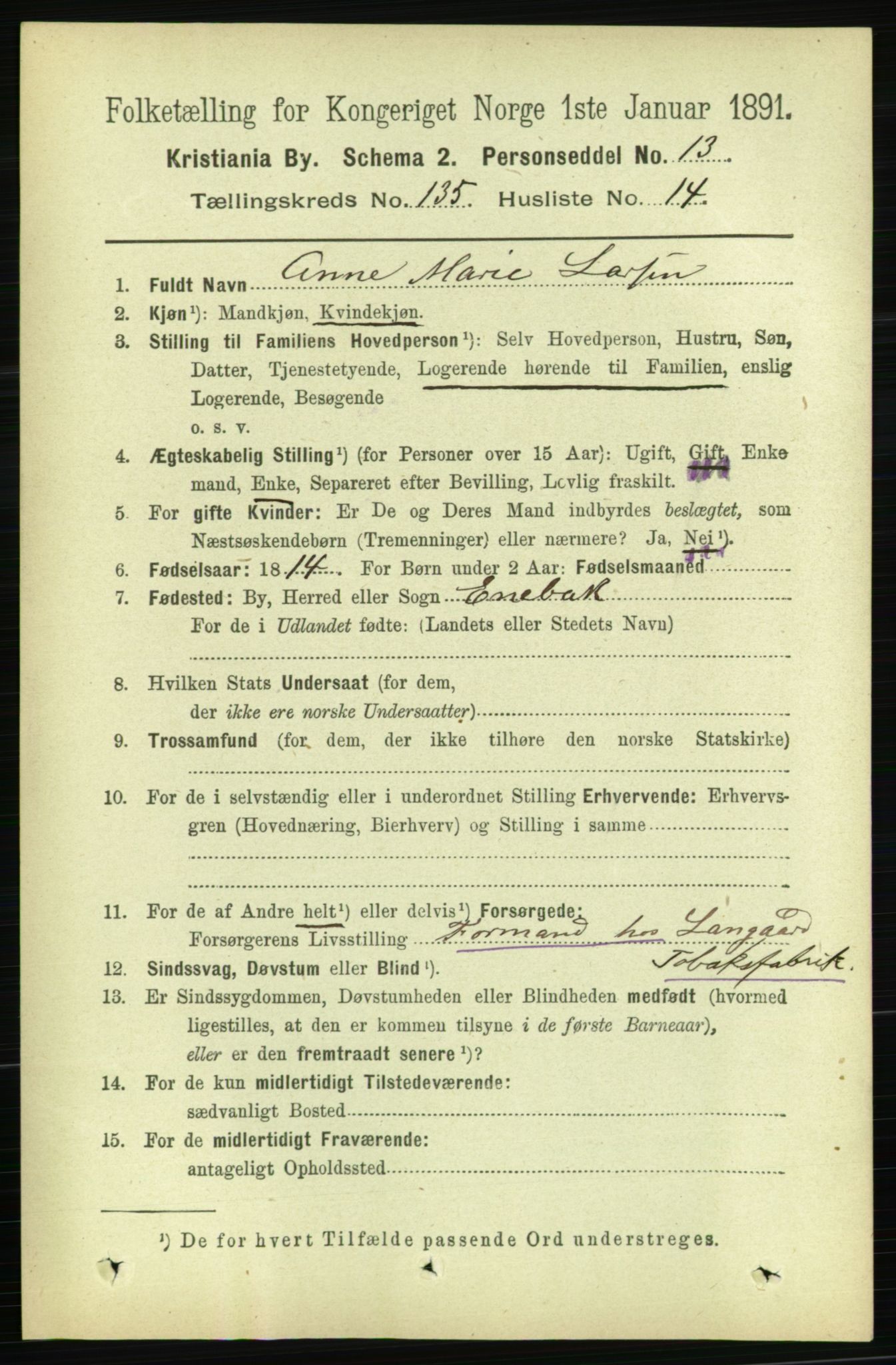 RA, 1891 census for 0301 Kristiania, 1891, p. 74724