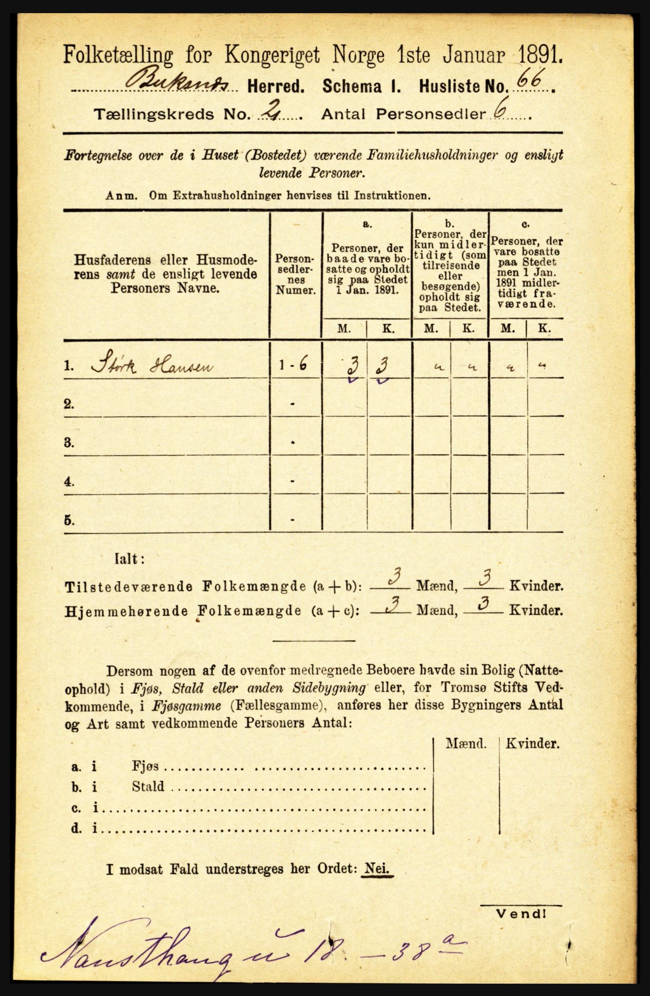 RA, 1891 census for 1860 Buksnes, 1891, p. 1586