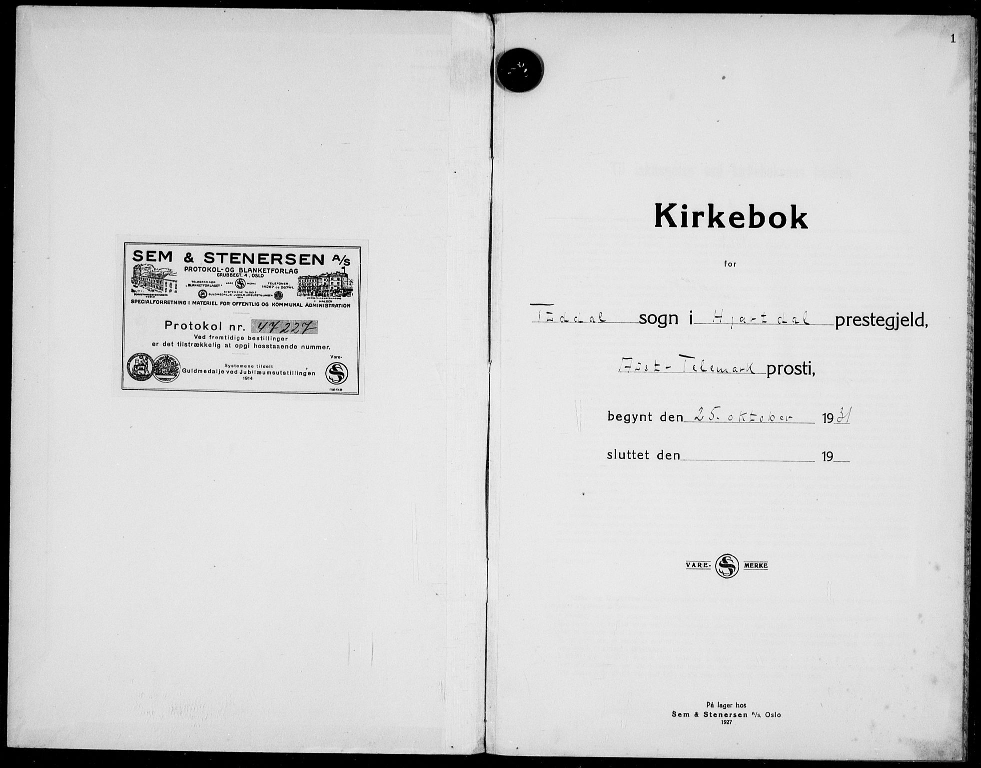 Hjartdal kirkebøker, AV/SAKO-A-270/F/Fc/L0003: Parish register (official) no. III 3, 1931-1936, p. 1