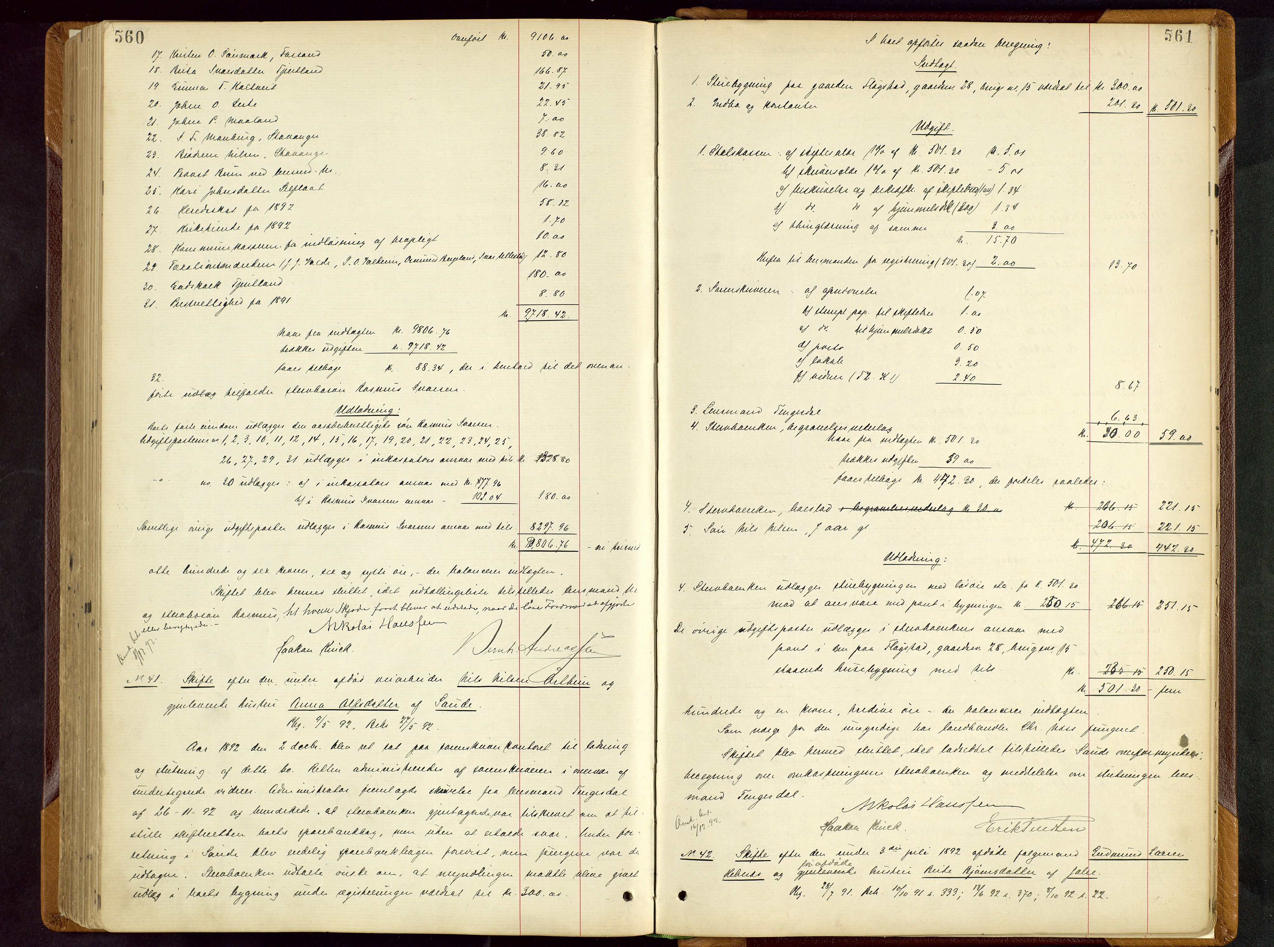 Ryfylke tingrett, AV/SAST-A-100055/001/IV/IVD/L0028: Skifteprotokoll, register i protokollen, 1885-1893, p. 560-561