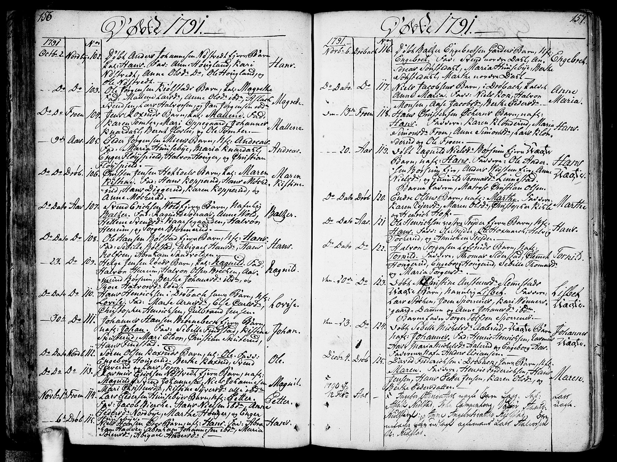 Ås prestekontor Kirkebøker, AV/SAO-A-10894/F/Fa/L0002: Parish register (official) no. I 2, 1778-1813, p. 156-157