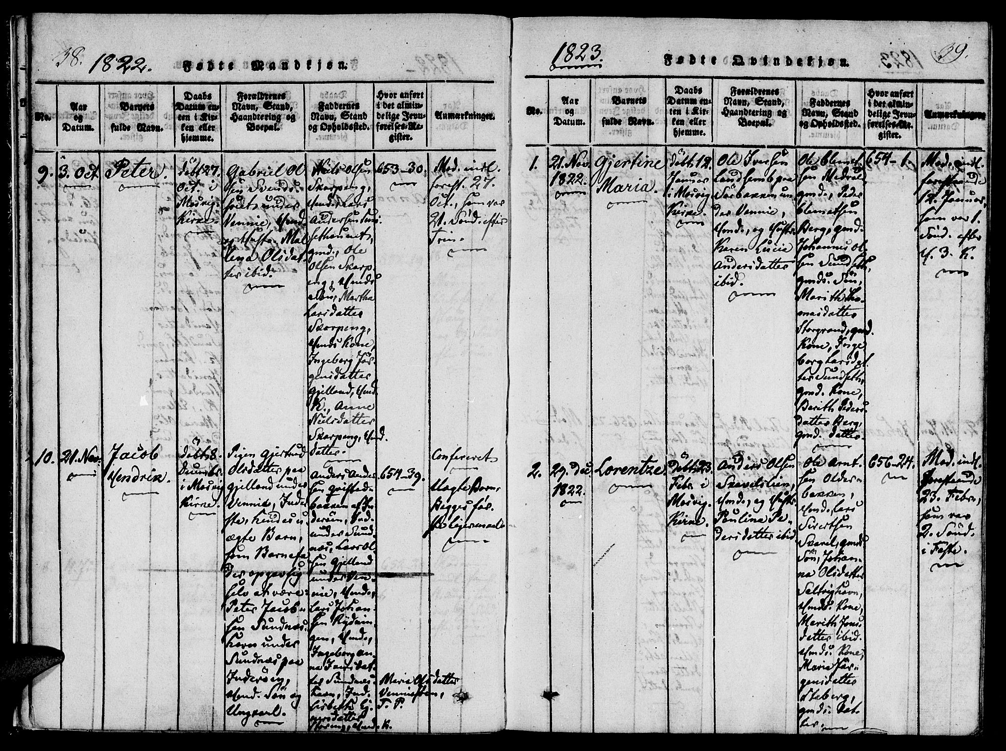 Ministerialprotokoller, klokkerbøker og fødselsregistre - Nord-Trøndelag, AV/SAT-A-1458/733/L0322: Parish register (official) no. 733A01, 1817-1842, p. 38-39