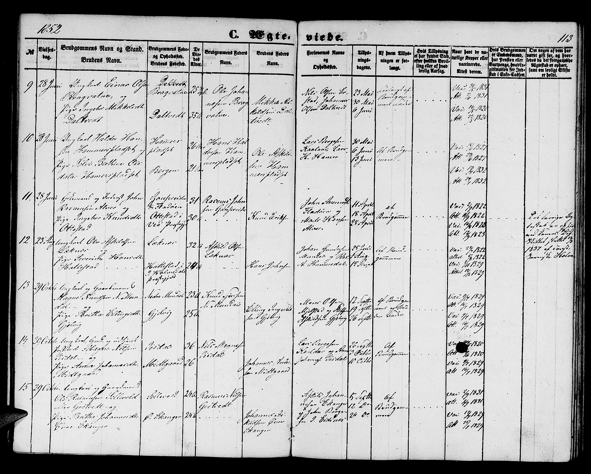 Hamre sokneprestembete, SAB/A-75501/H/Ha/Hab: Parish register (copy) no. B 1, 1852-1863, p. 113