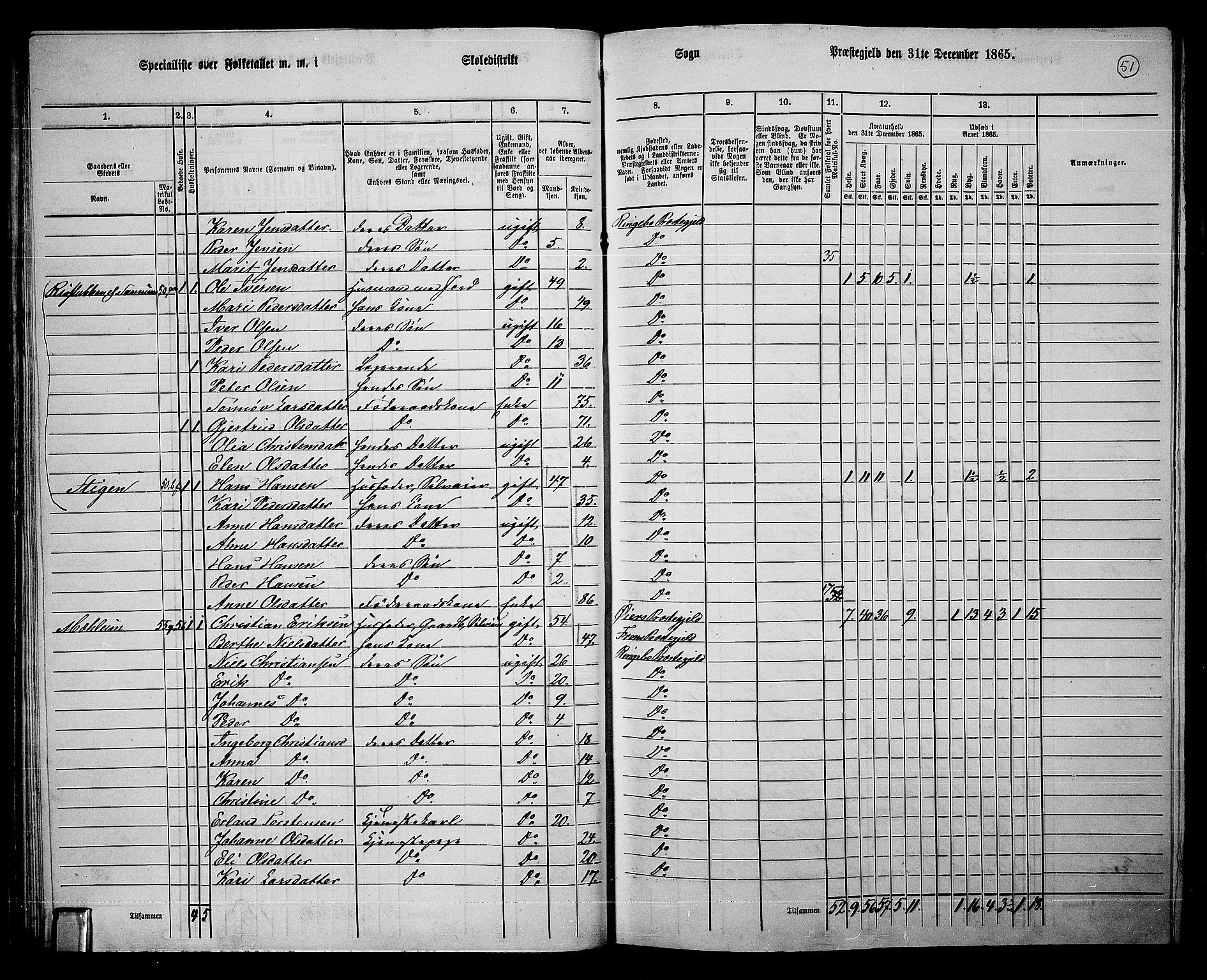 RA, 1865 census for Ringebu, 1865, p. 42