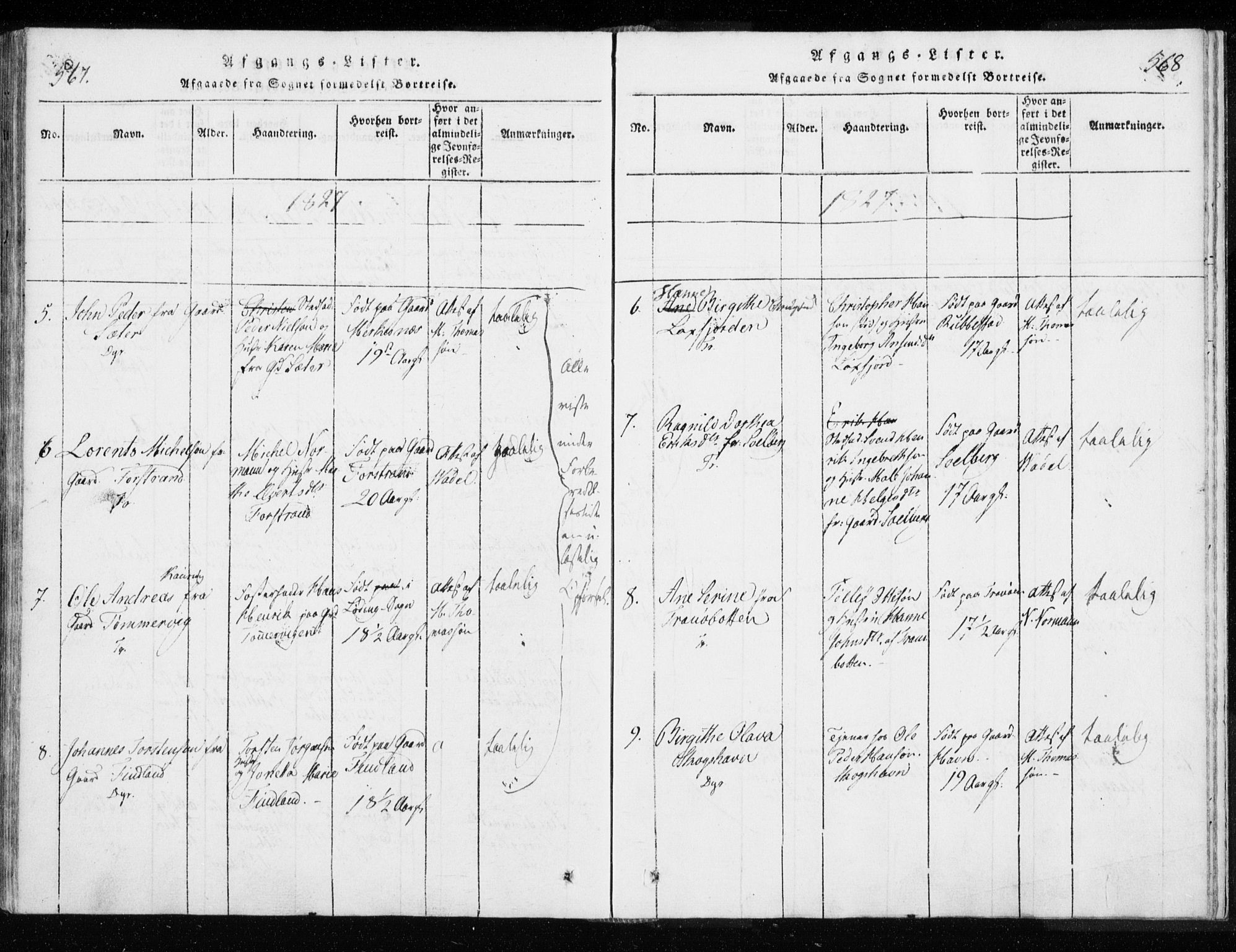 Tranøy sokneprestkontor, AV/SATØ-S-1313/I/Ia/Iaa/L0004kirke: Parish register (official) no. 4, 1820-1829, p. 567-568