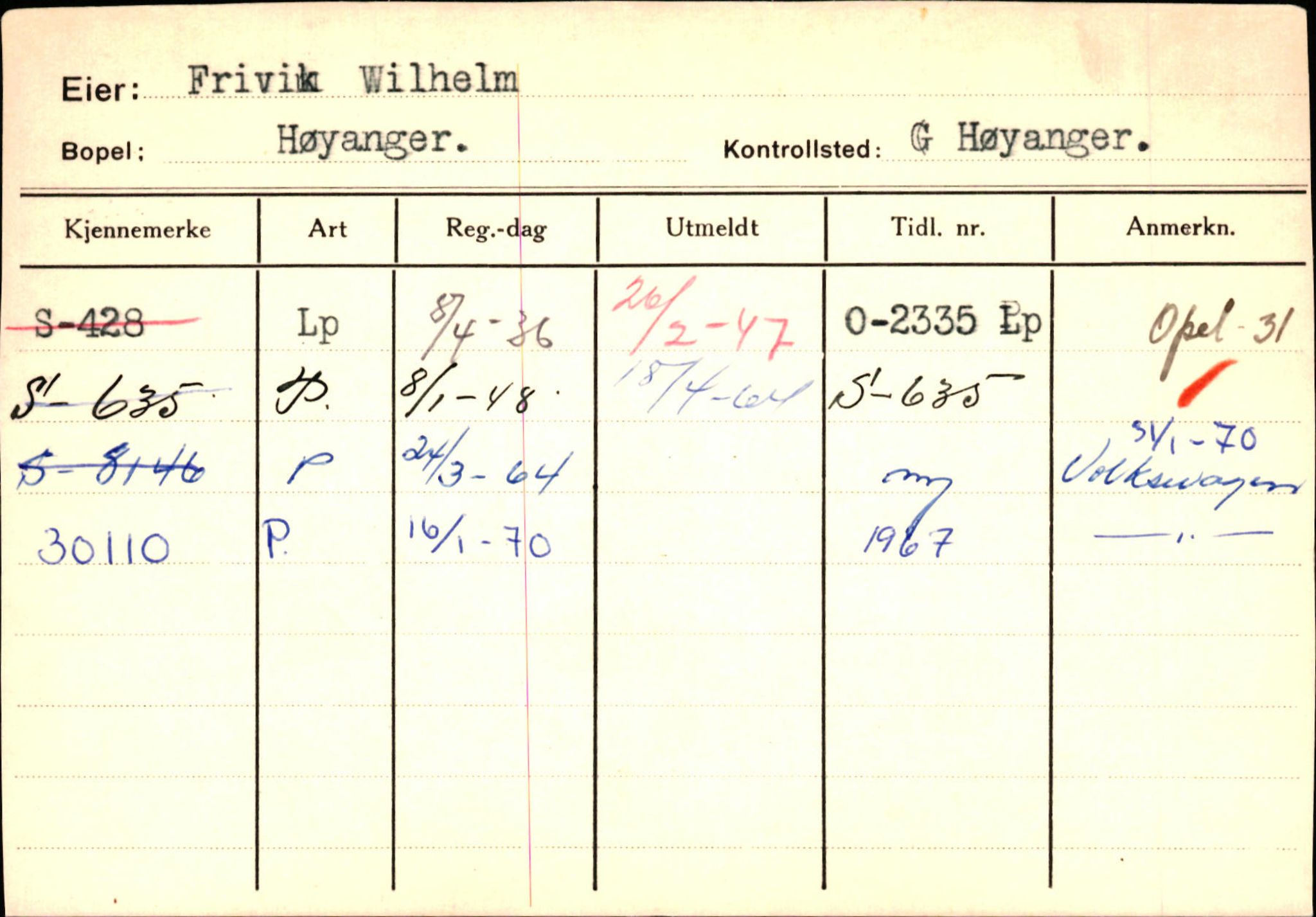 Statens vegvesen, Sogn og Fjordane vegkontor, AV/SAB-A-5301/4/F/L0130: Eigarregister Eid T-Å. Høyanger A-O, 1945-1975, p. 1074