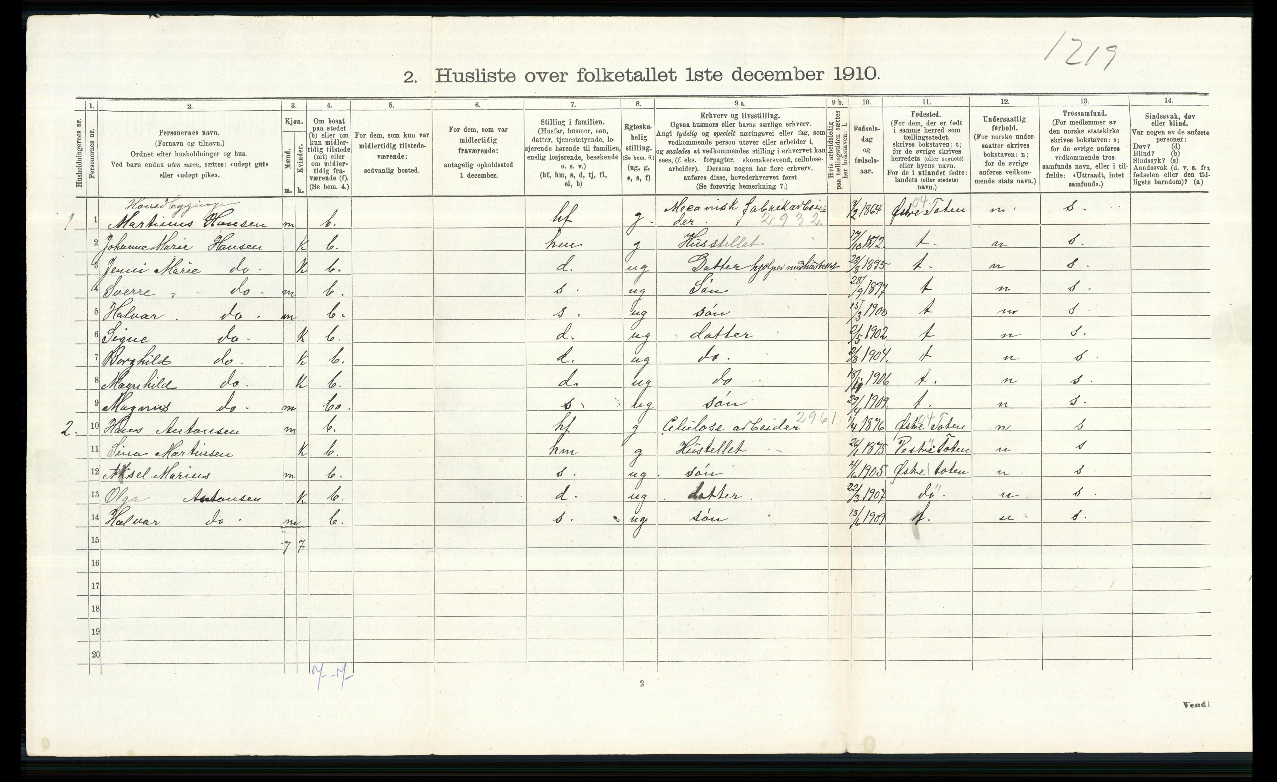 RA, 1910 census for Vardal, 1910, p. 475