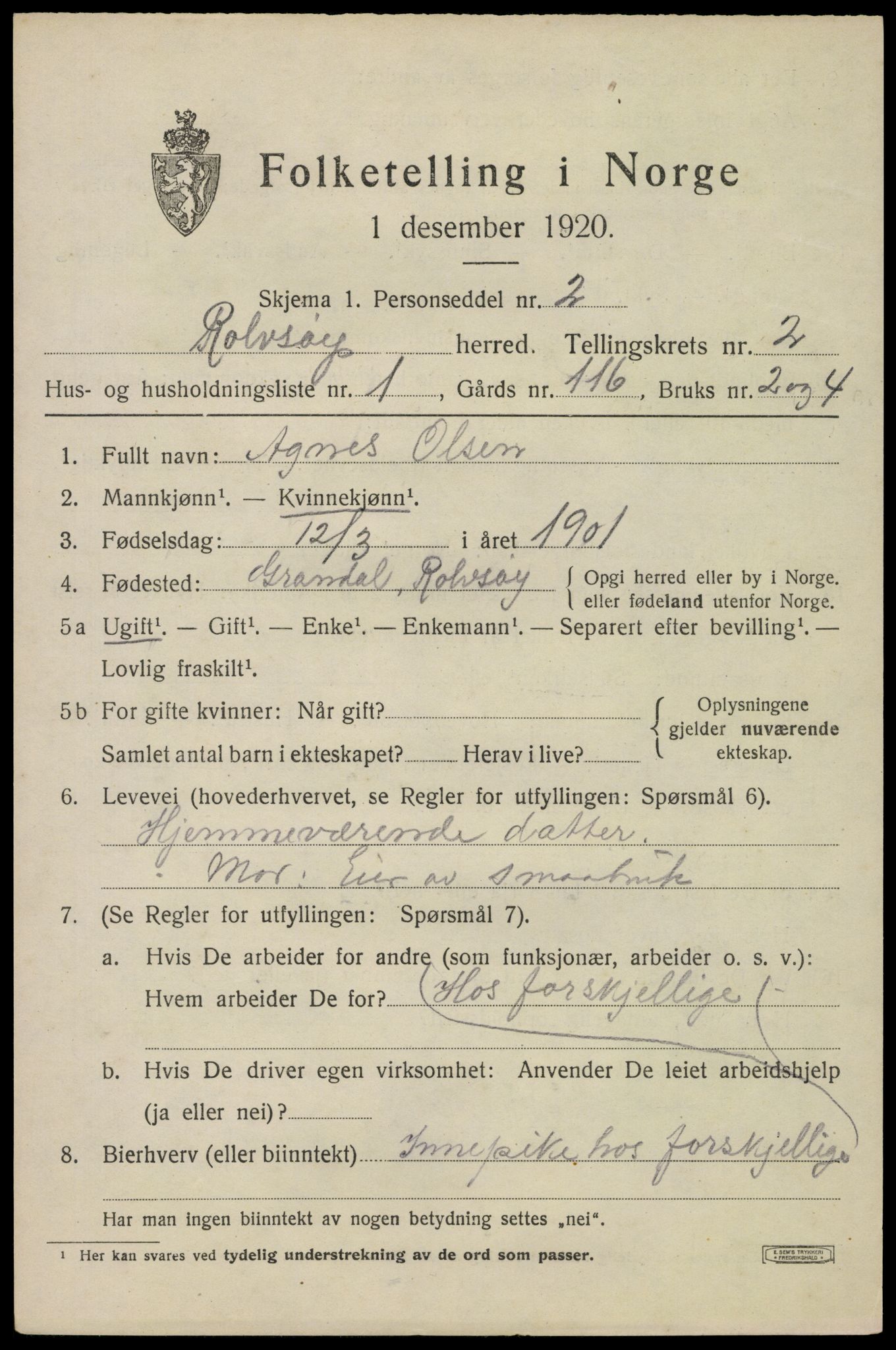 SAO, 1920 census for Rolvsøy, 1920, p. 1559